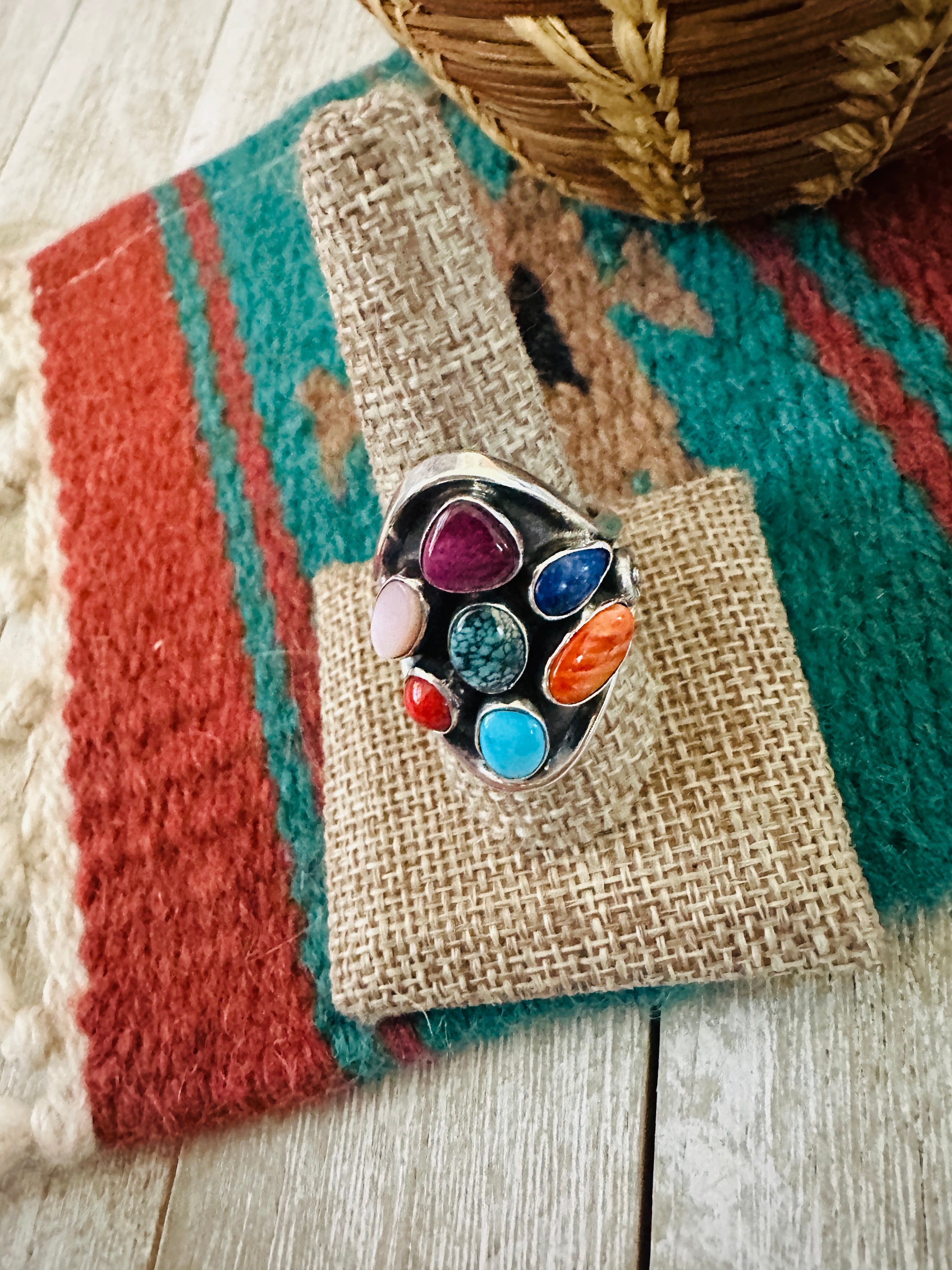 Handcrafted Sterling Silver & Multi Stone Cluster Ring Size 10 by Emer Thompson