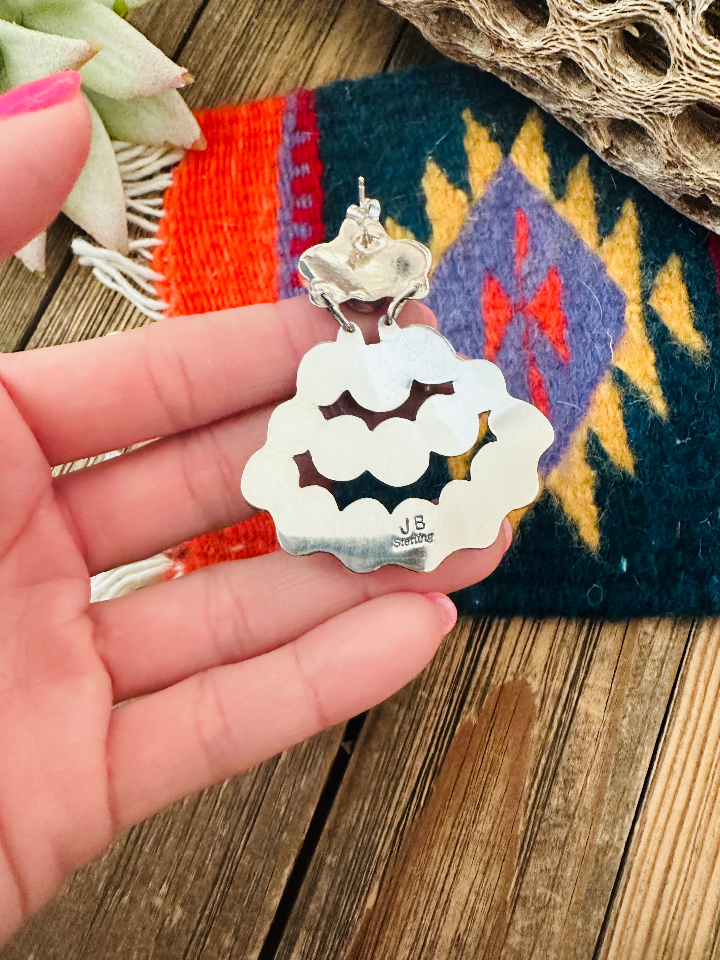 Handcrafted Onyx, Orange Spiny & Sterling Silver Cluster Dangle Earrings