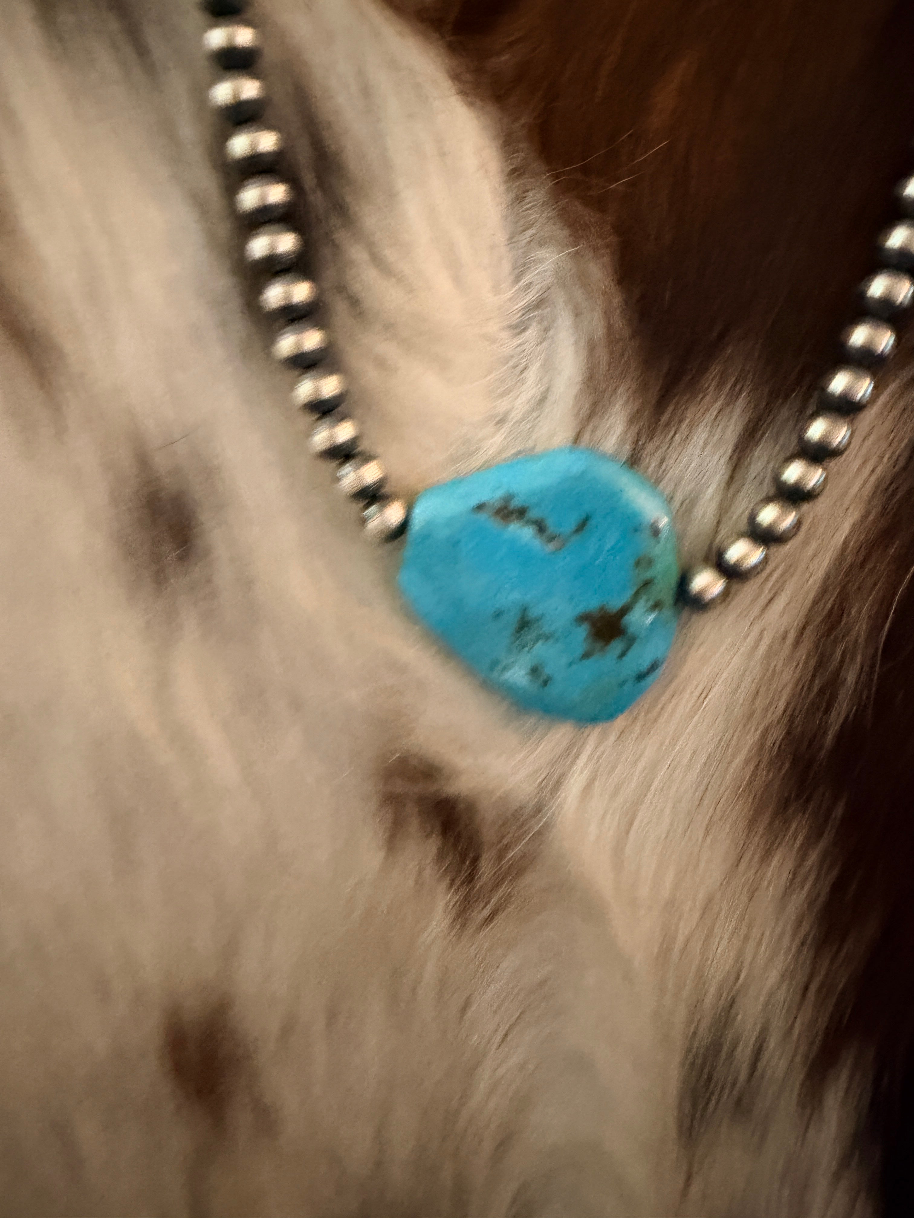 Handcrafted Kingman Turquoise & Sterling Silver Pearl 18” Beaded Necklace