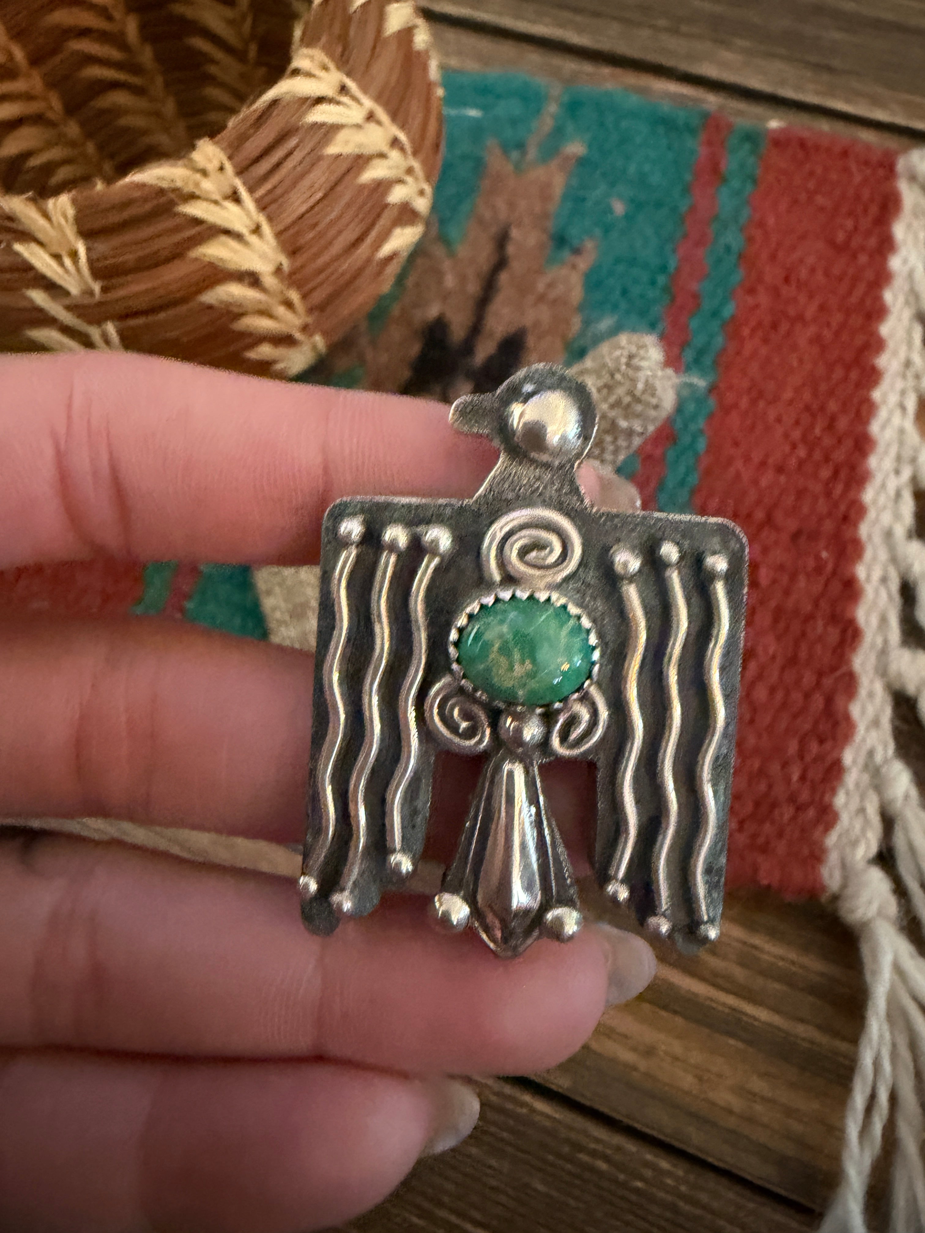 Handcraftedt Sterling Silver Thunderbird Adjustable Ring