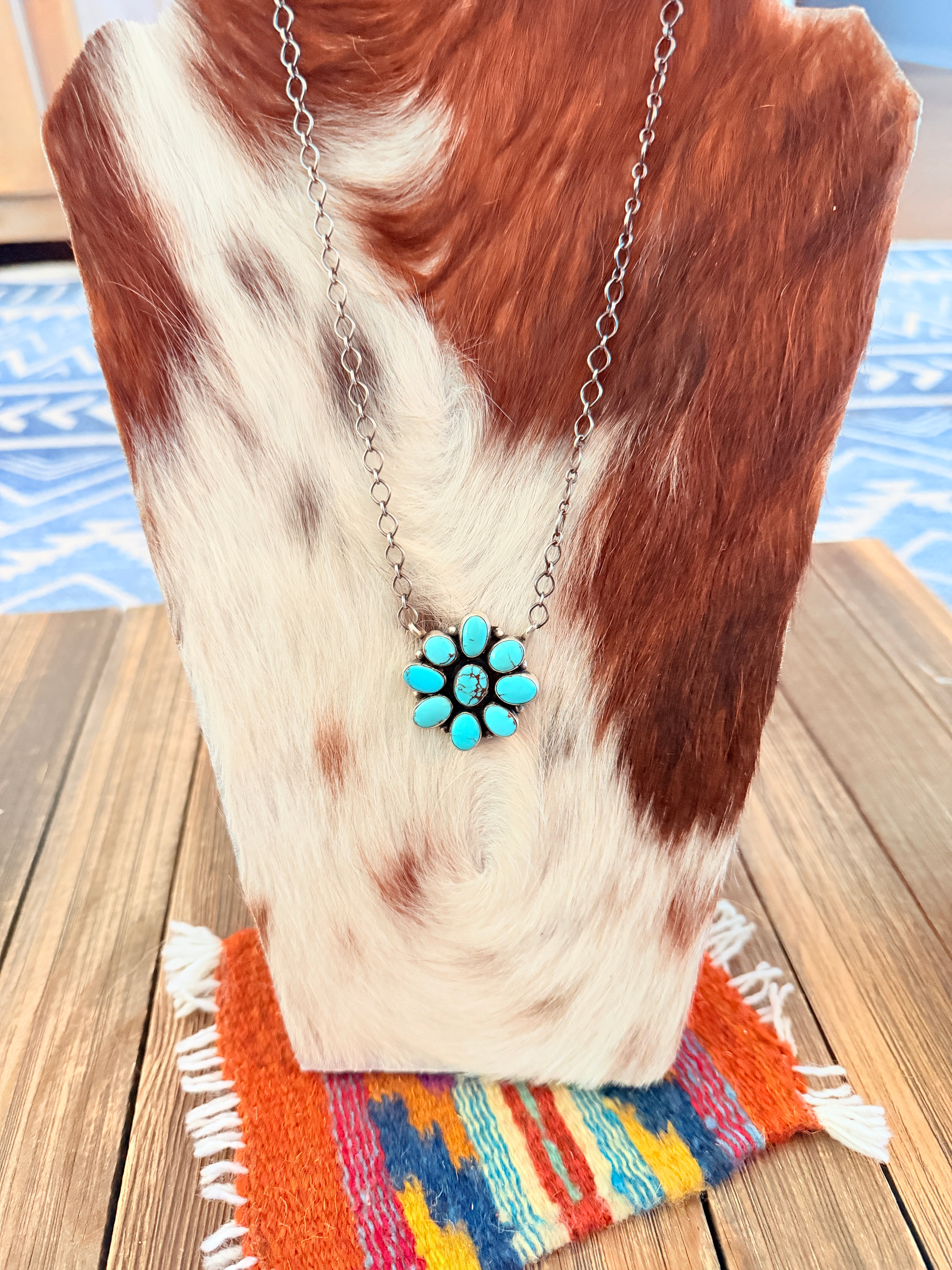 Handcrafted Turquoise & Sterling Silver Cluster Necklace by Ella Peter