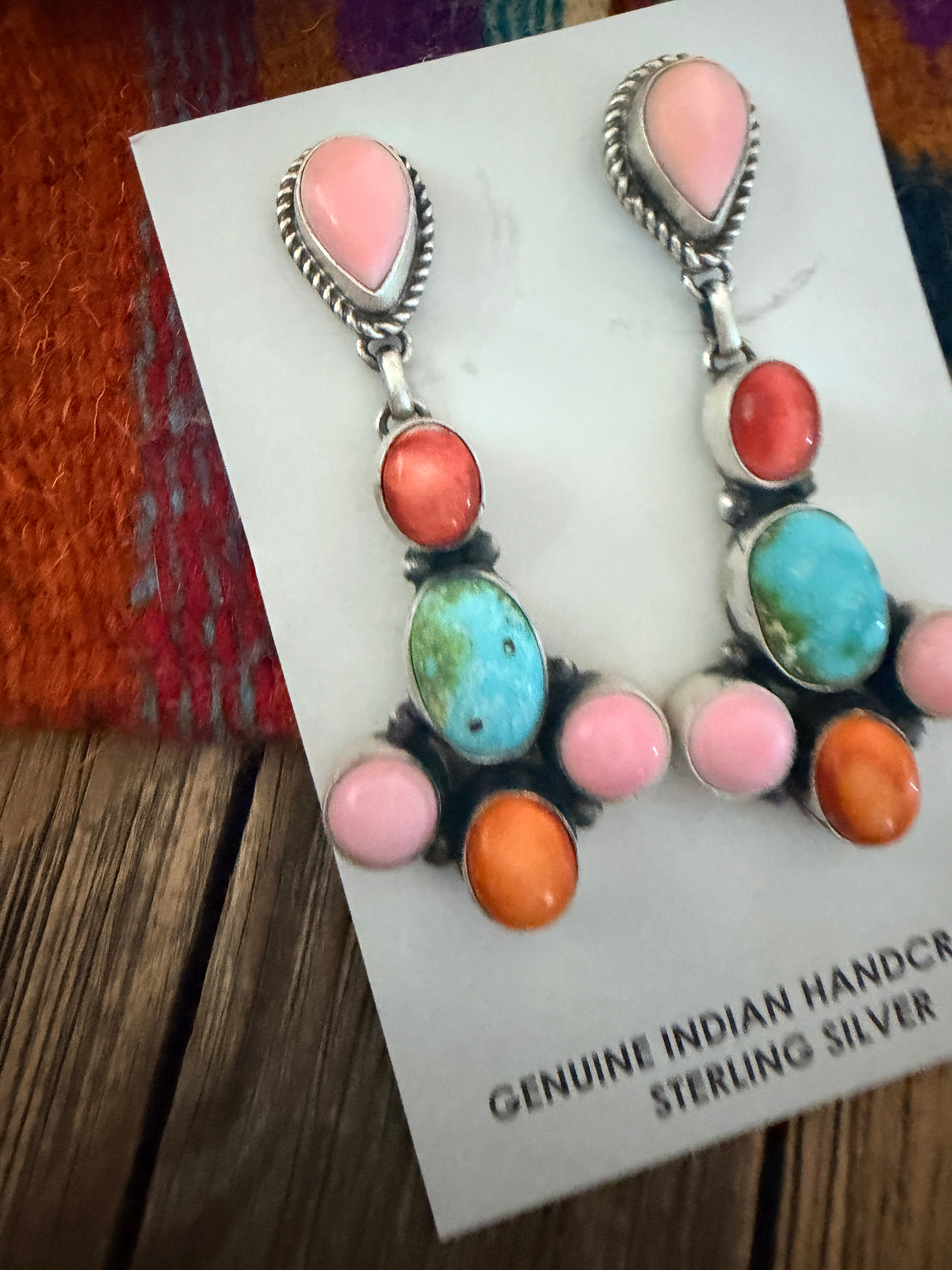 Handcrafted Multi Stone & Sterling Silver Dangle Earrings