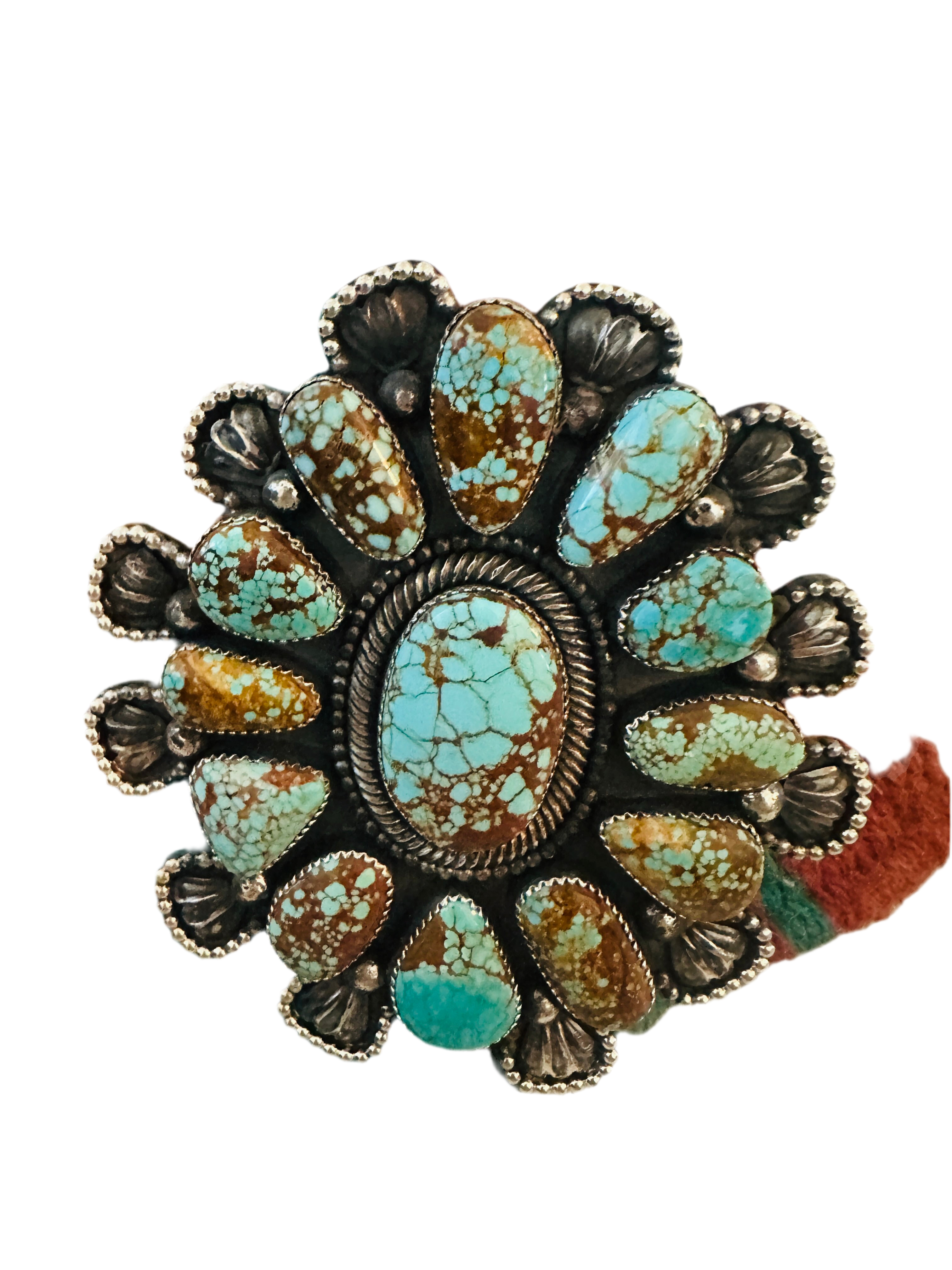 Sterling Silver & Number 8 Turquoise Cluster Cuff Bracelet /