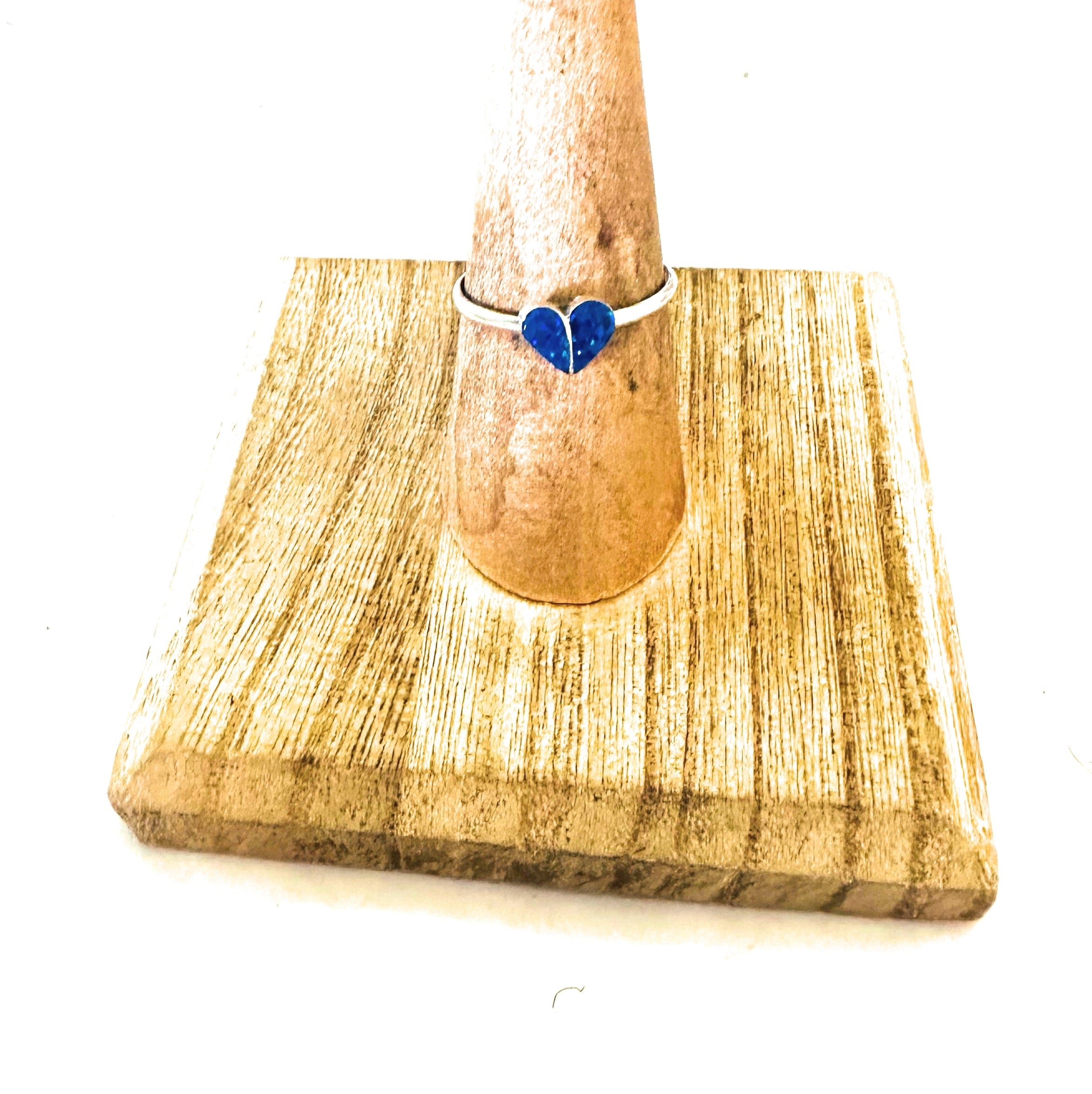 Handcrafted Sterling Silver & Blue Opal Inlay Heart Ring