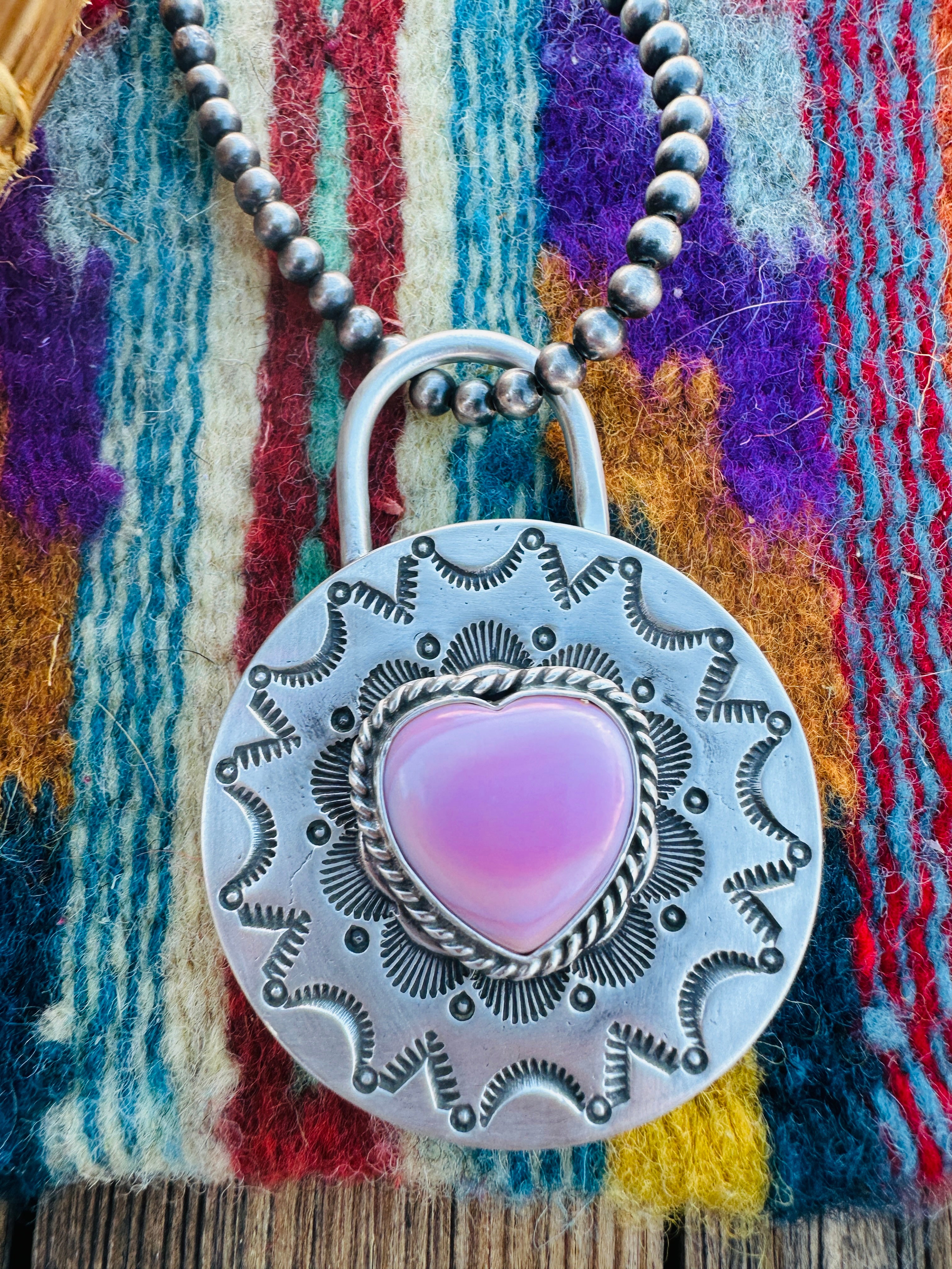 Handcrafted Queen Pink Conch & Sterling Silver Heart Locket Style Pendant by Charles Johnson