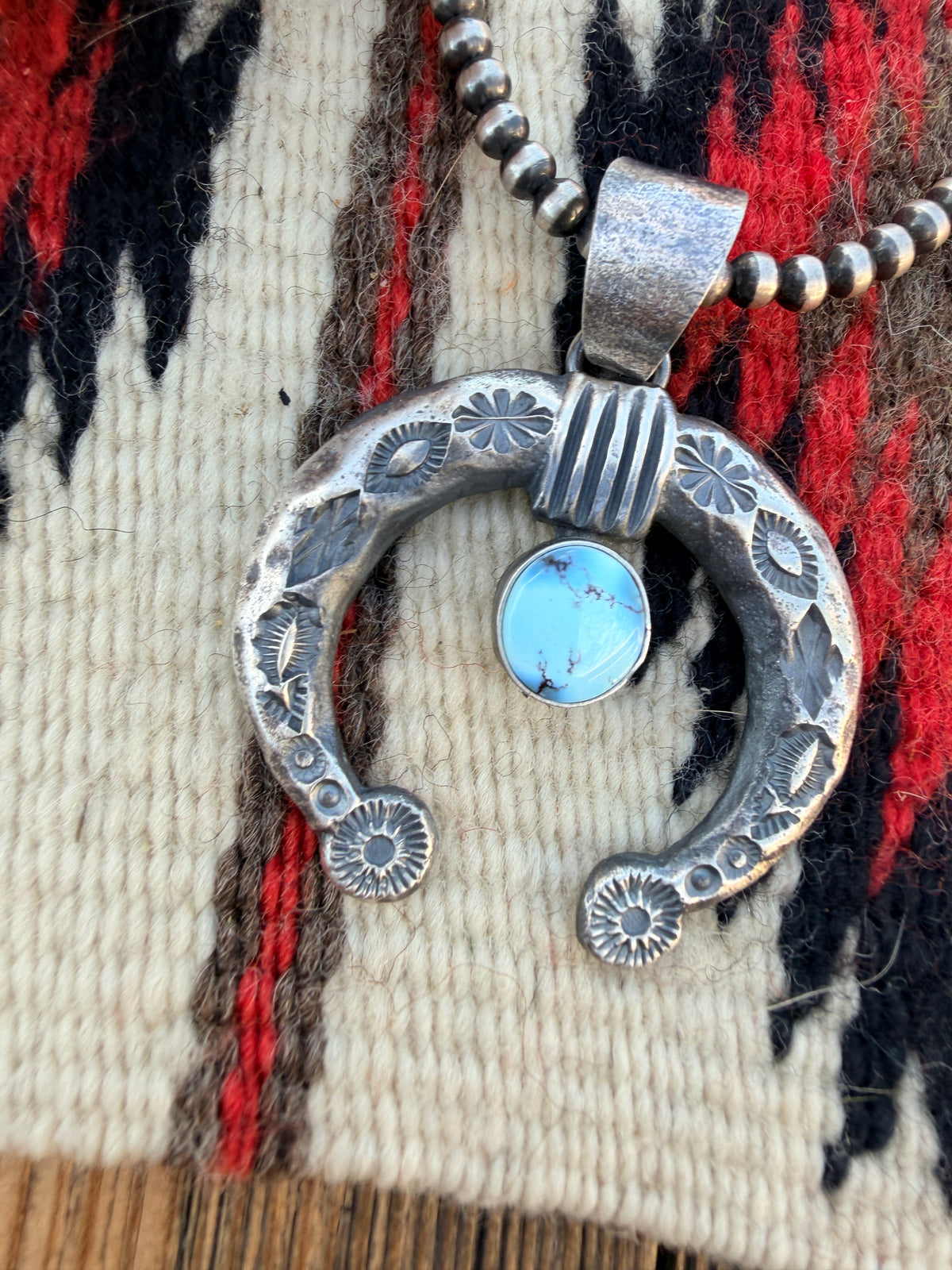 Handcrafted Sterling Silver & Golden Hills Turquoise Naja Pendant by Kevin Billah