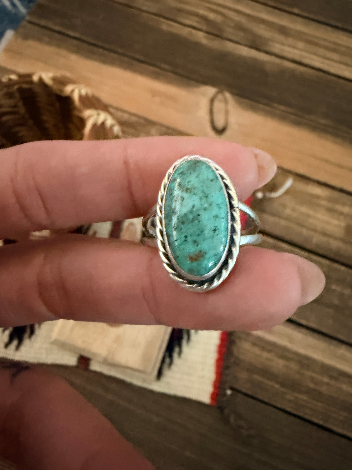 Handcrafted Turquoise & Sterling Silver Ring Size 9.75