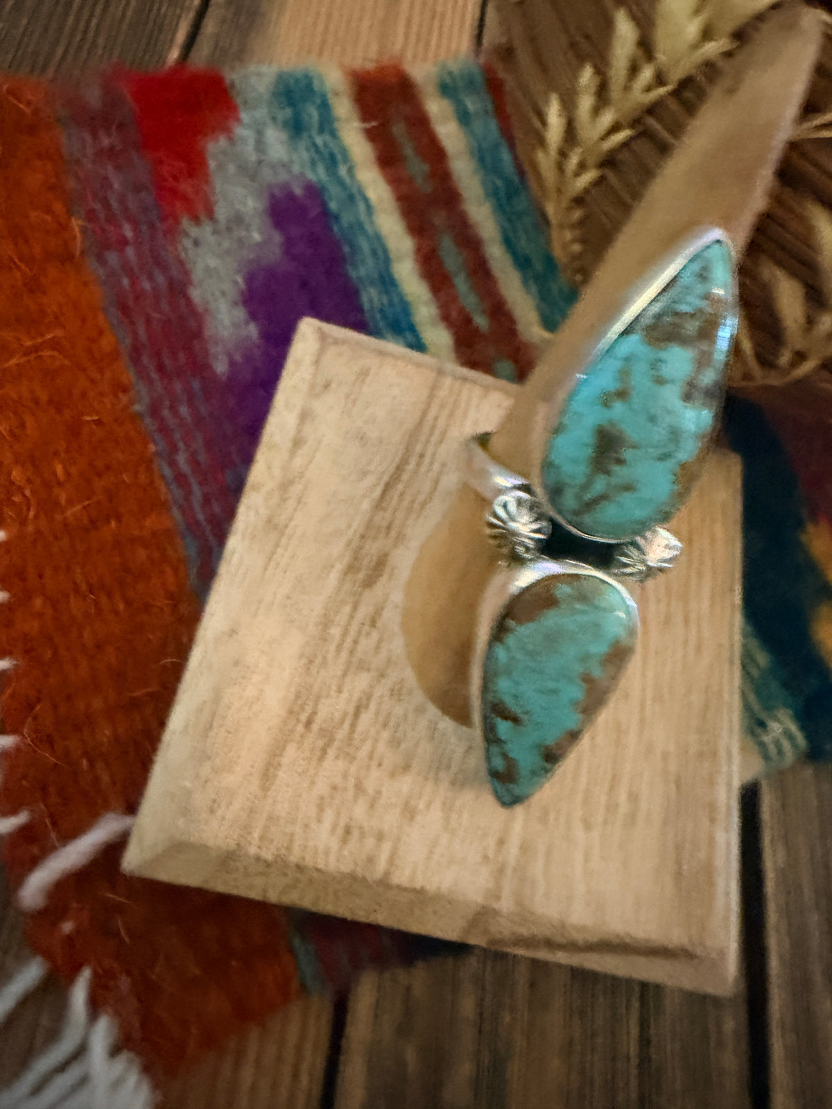 Handcrafted Number 8 Turquoise & Sterling Silver Cluster Adjustable Ring