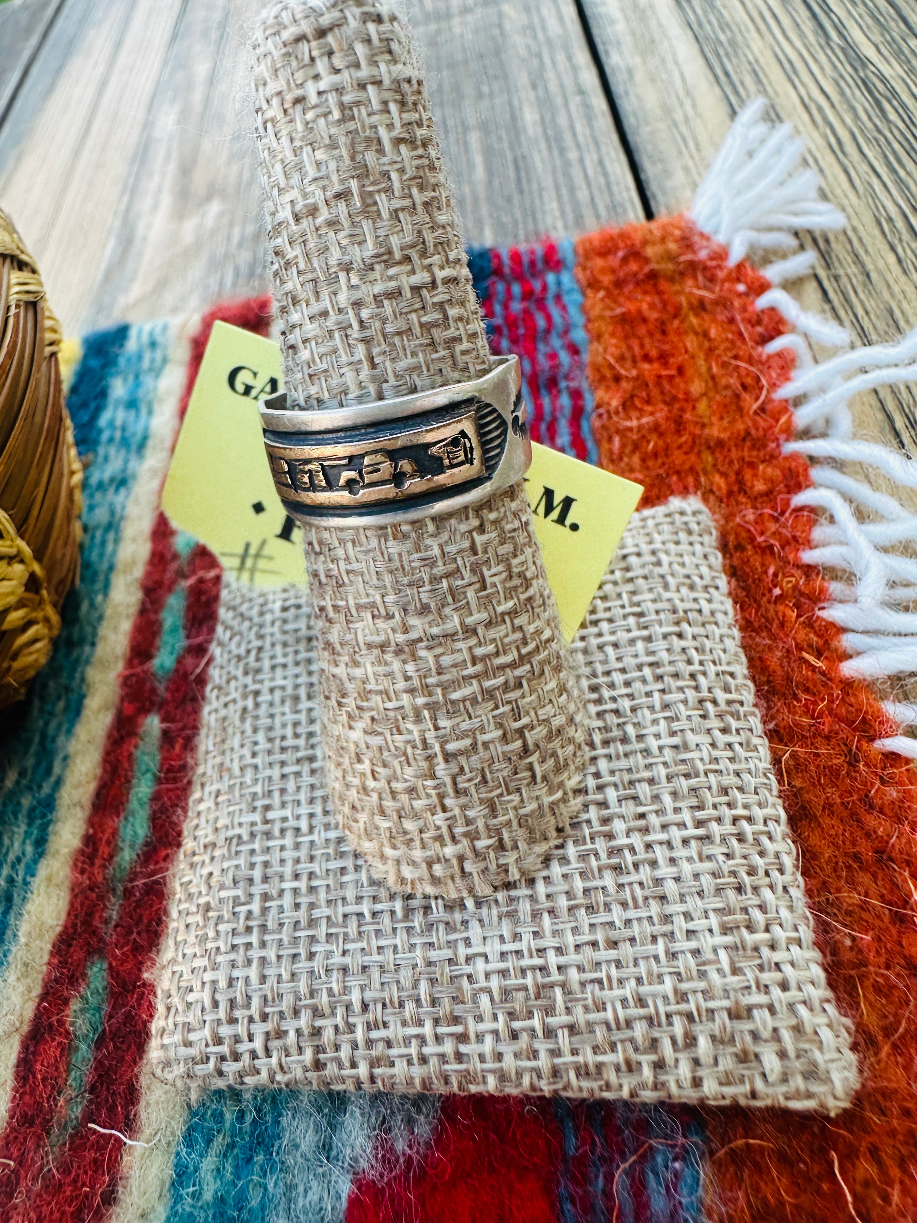 Old Pawn Handcrafted Copper & Sterling Silver Storyteller Band Ring Size 9.75