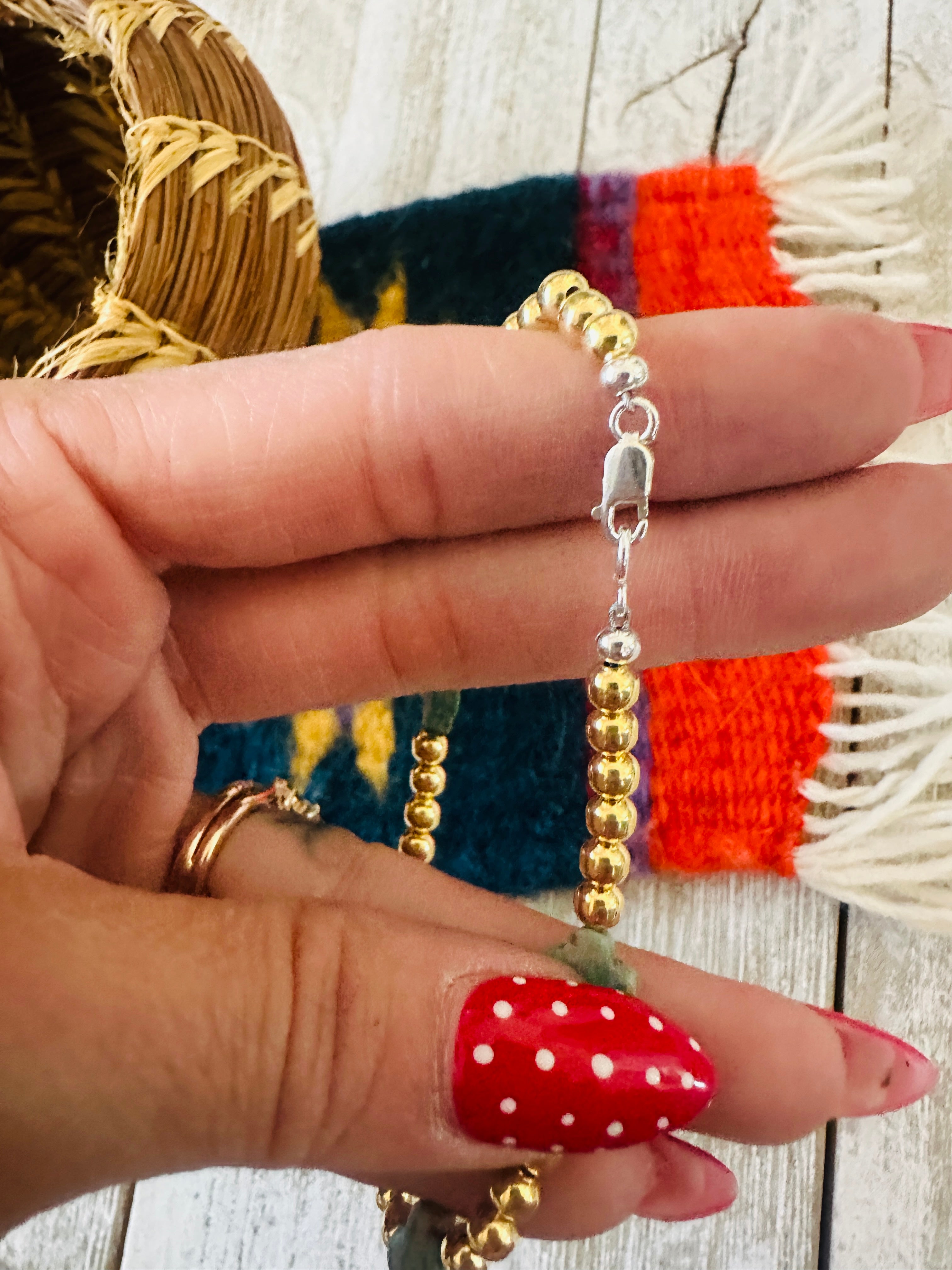 Handcrafted Cle'vara Gold Plated Sterling Silver Pearl & Turquoise Beaded Bracelet