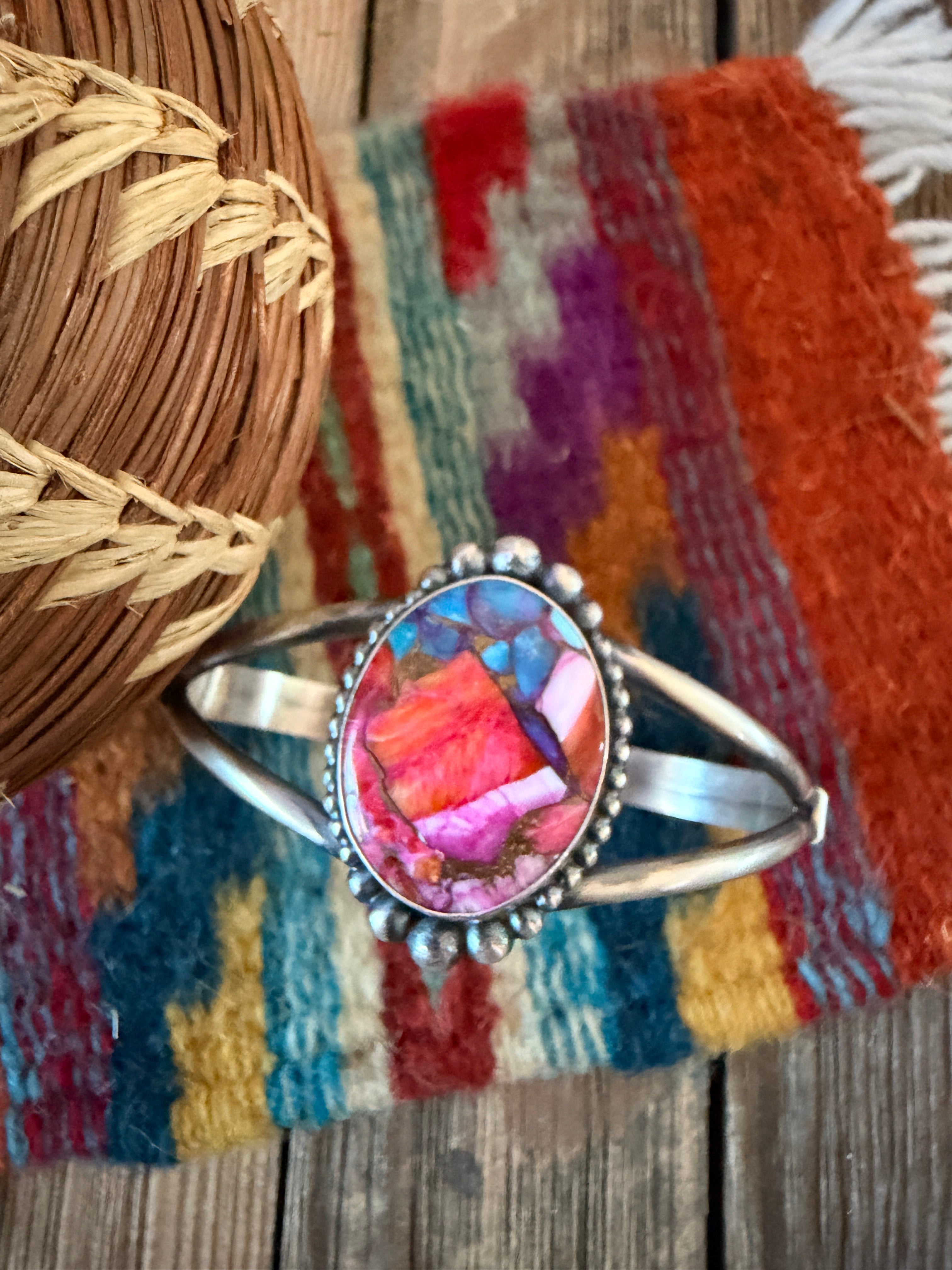 Handcrafted Pink Dream Mojave & Sterling Silver Cuff Bracelet