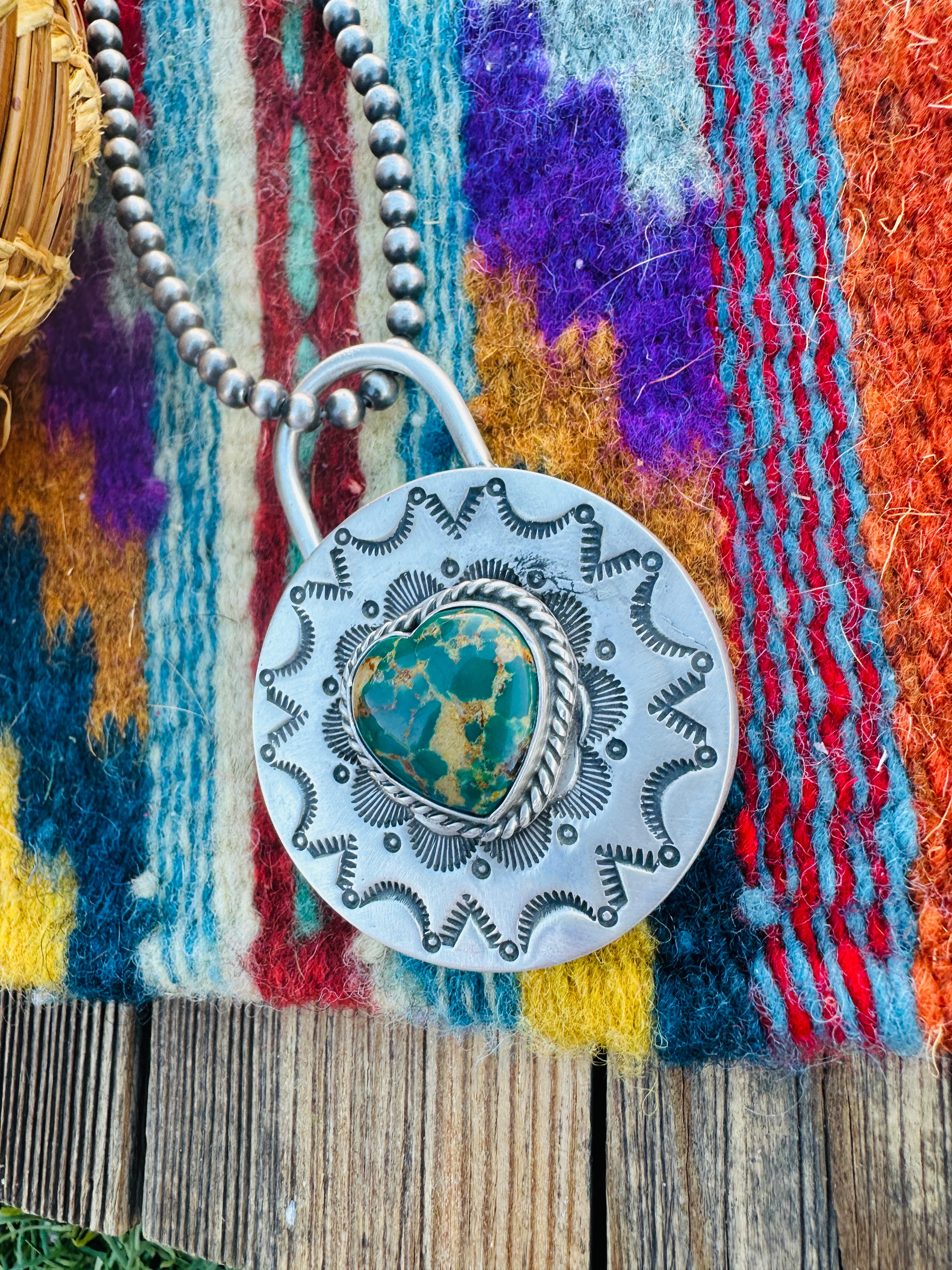 Handcrafted Turquoise & Sterling Silver Locket Style Pendant by Charles Johnson