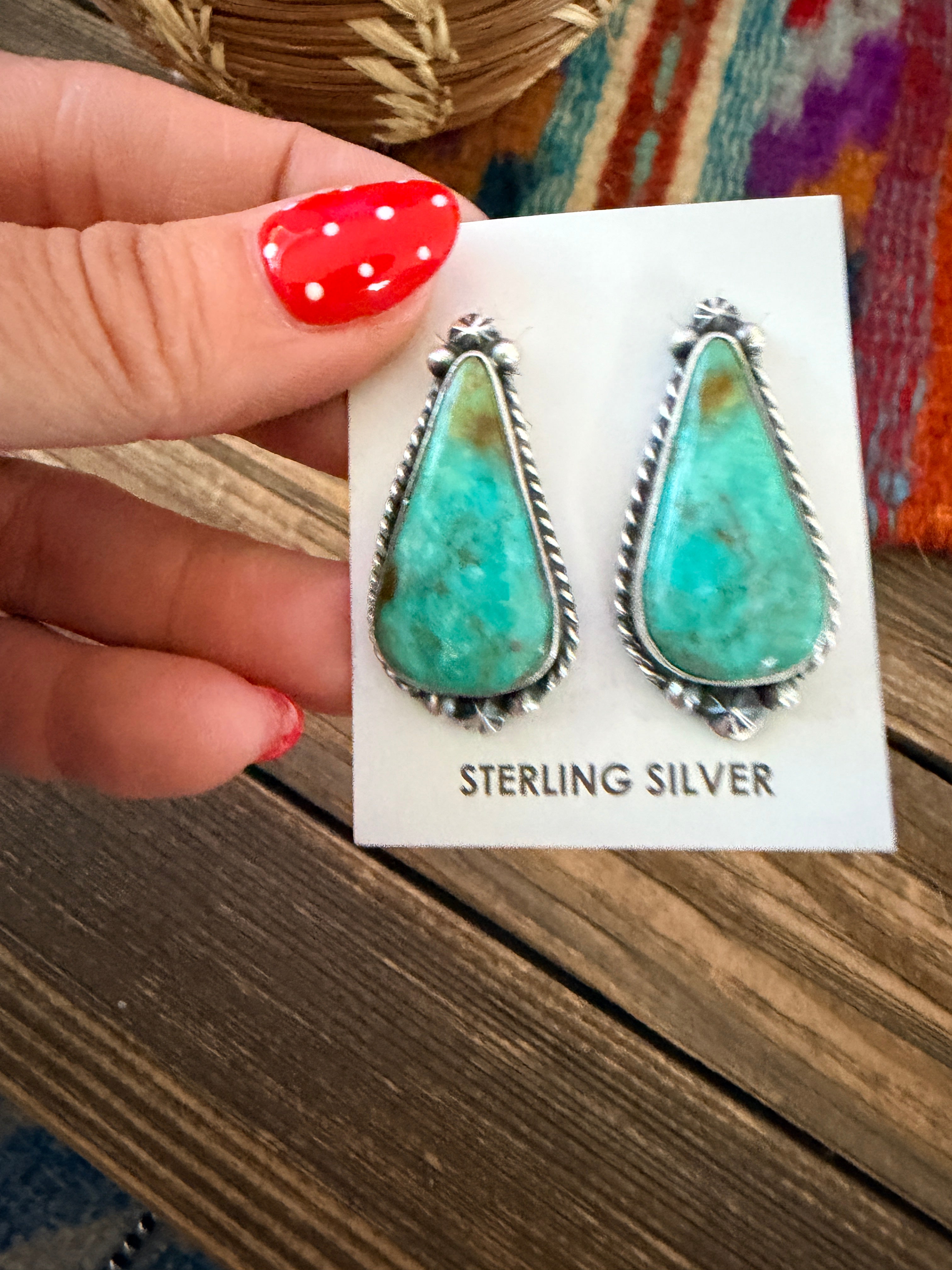 Handcrafted Turquoise & Sterling Silver Post Earrings