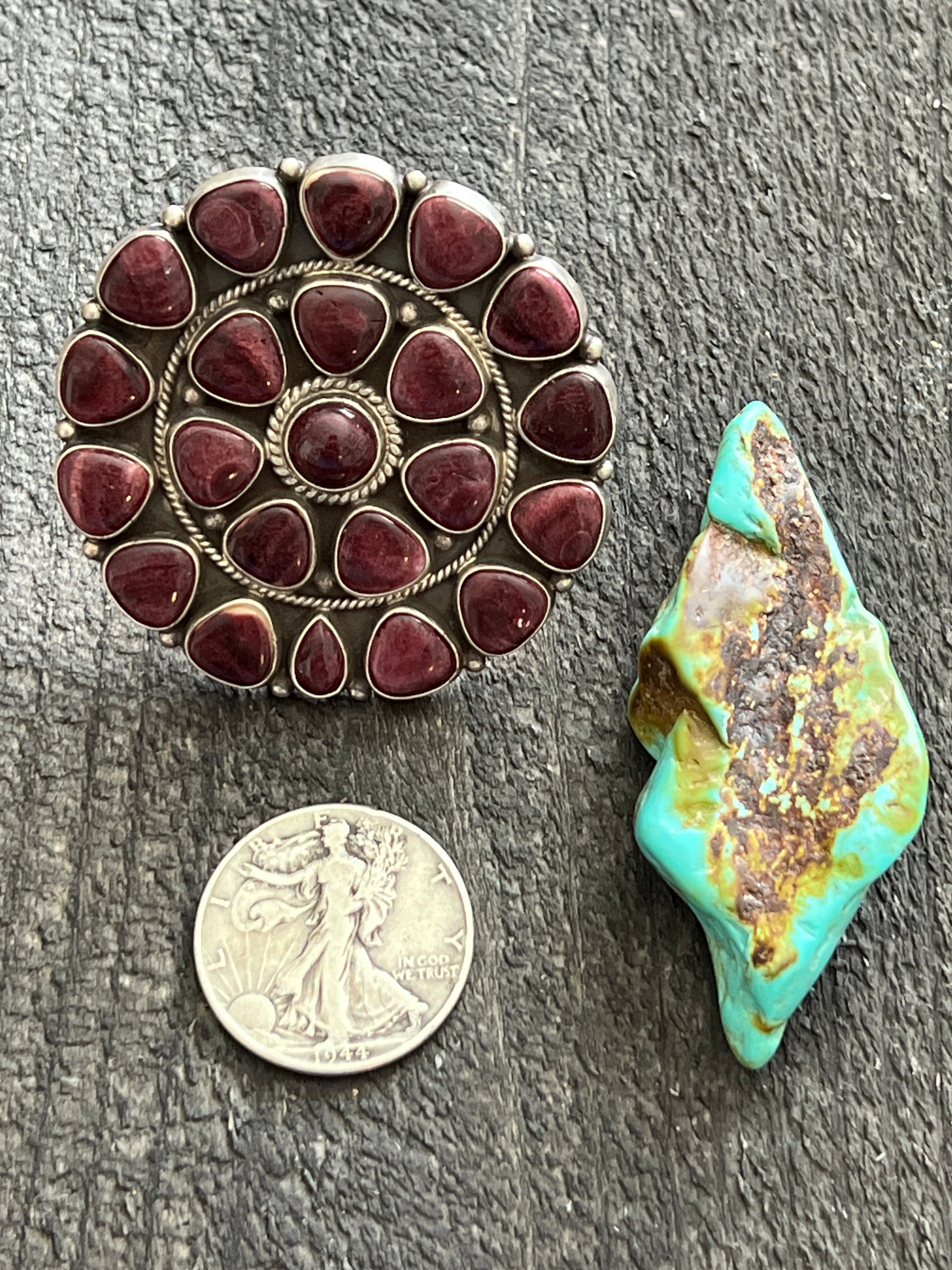 Handcrafted Sterling Silver and Purple Spiny Oyster Cluster Ring by Tyler Brown, Adjustable