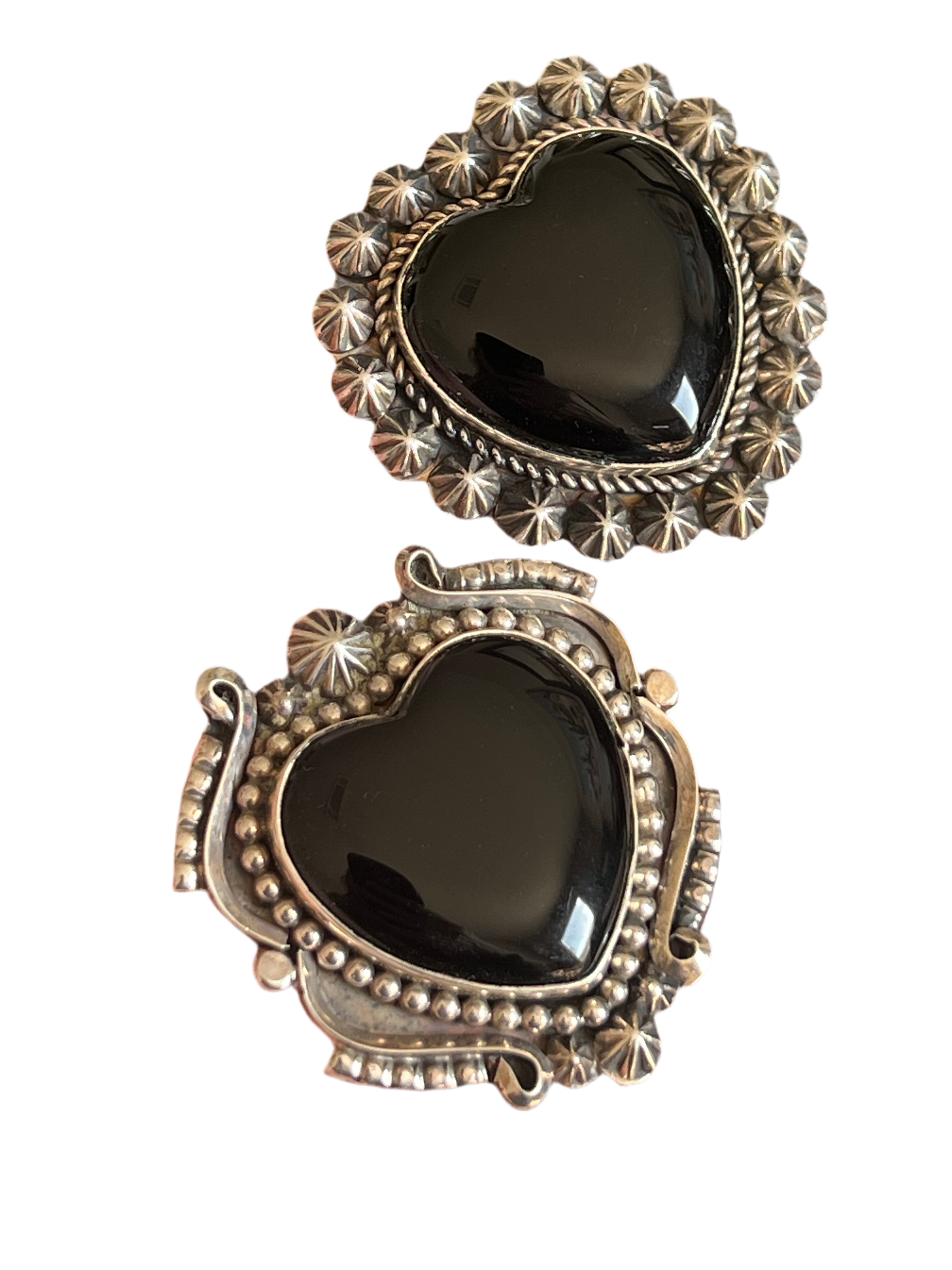 Handcrafted Sterling Silver and Black Onyx Heart Rings by Rosella Paxson, Size 8.5 & 10