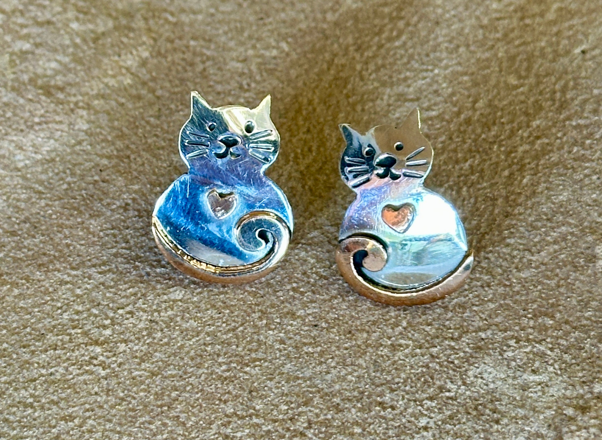 Sterling Silver & Copper Cat Earrings on Post