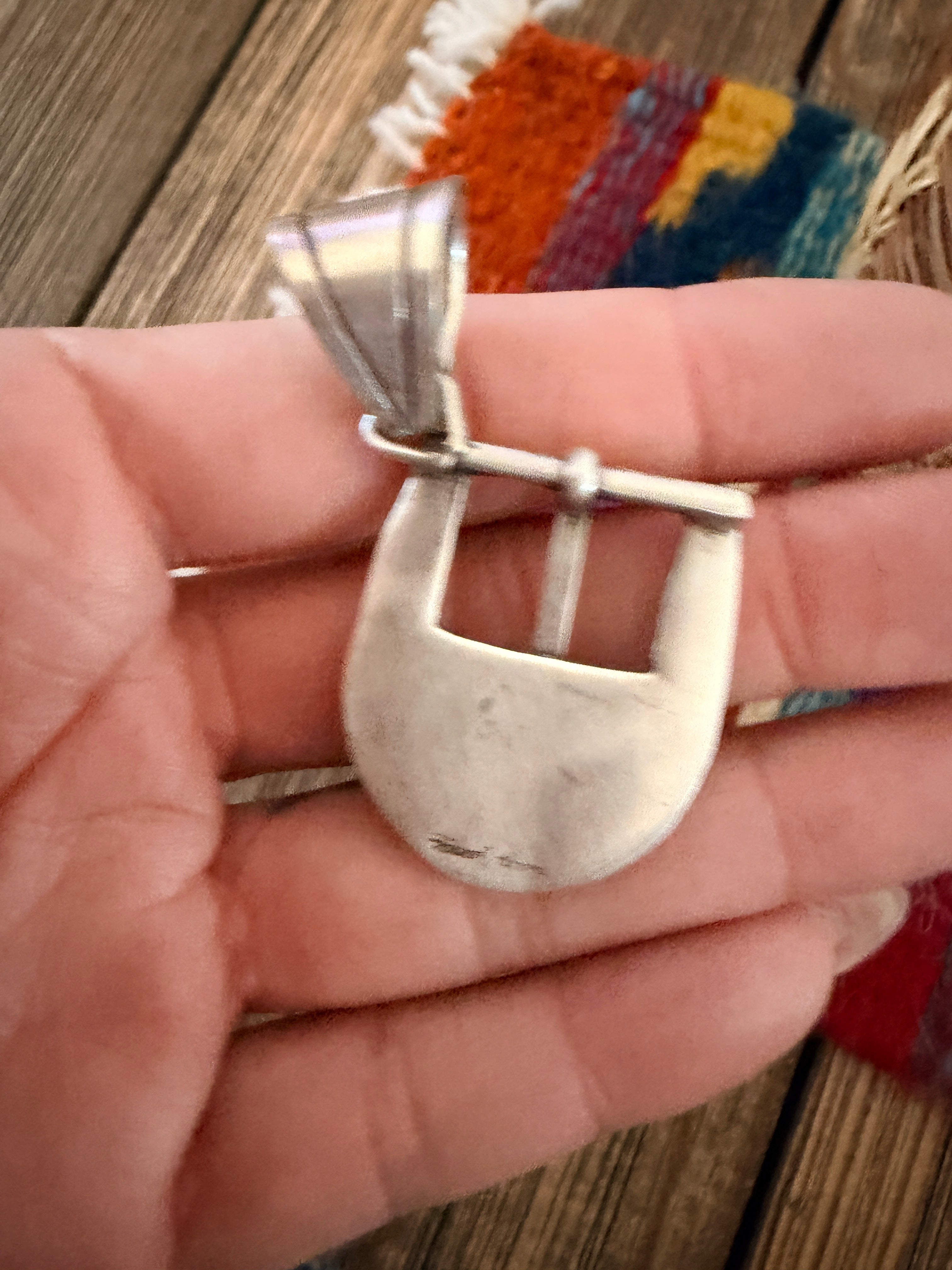 Handcrafted Sterling Silver & Turquoise Belt Buckle Pendant by Leroy James