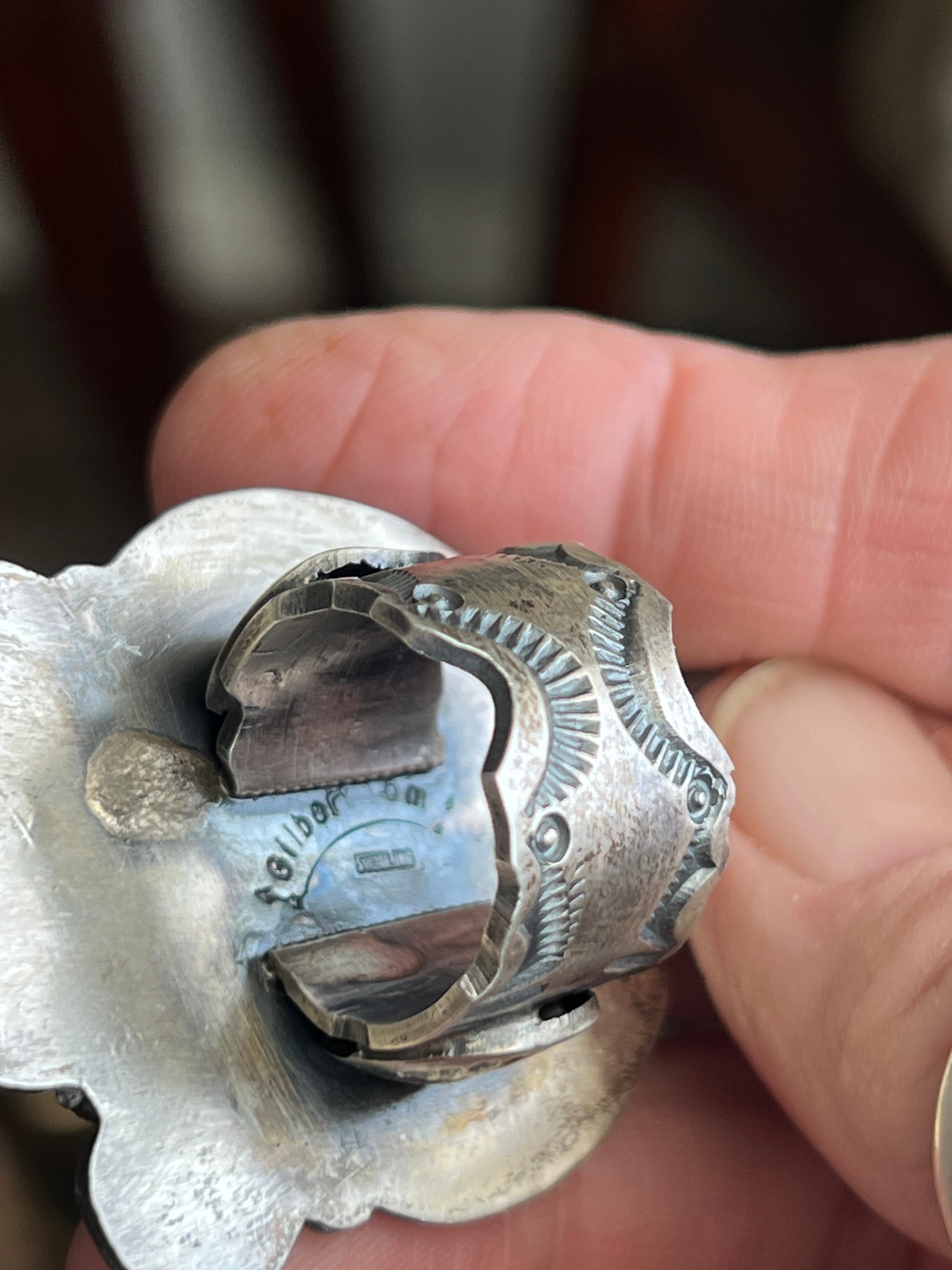 Handcrafted Sterling Silver and Number 8 Turquoise Ring by Gilbert Tom, Size 6.5