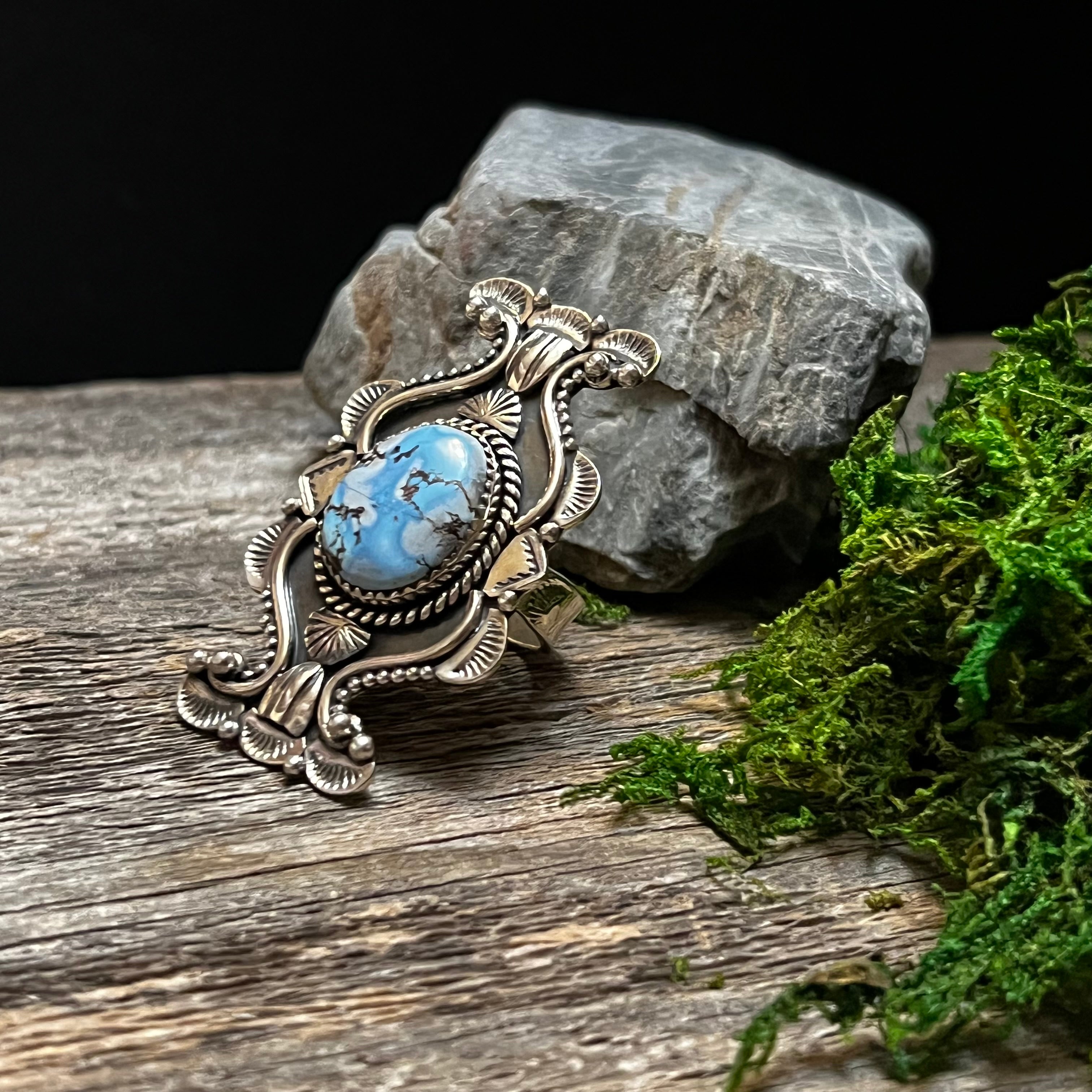 Handmade Sterling Silver & Golden Hills Turquoise Oval Shaped Stone Ring