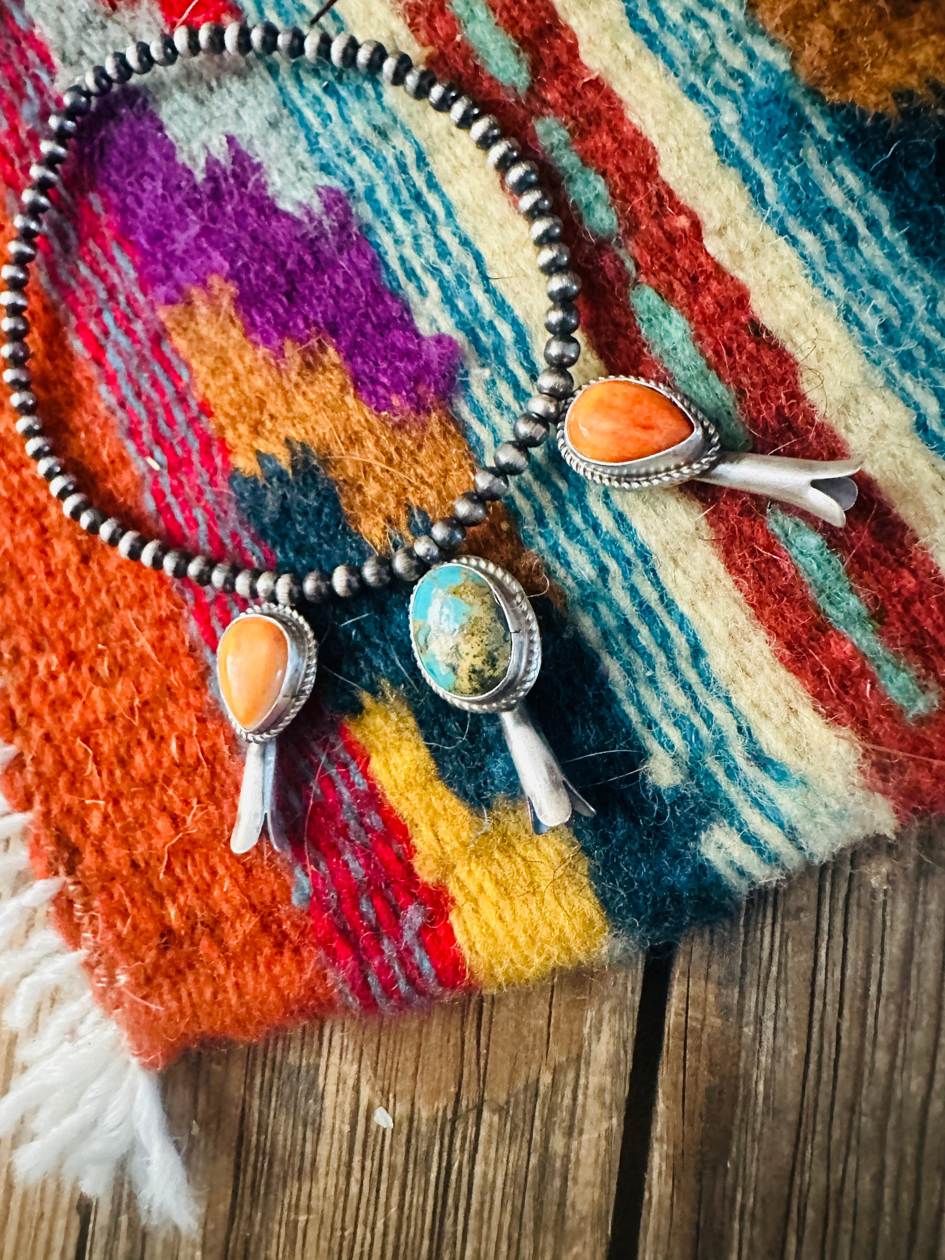 Handcrafted 3mm Sterling Silver Pearl, Turquoise & Spiny Oyster Blossom Stretch Bracelet