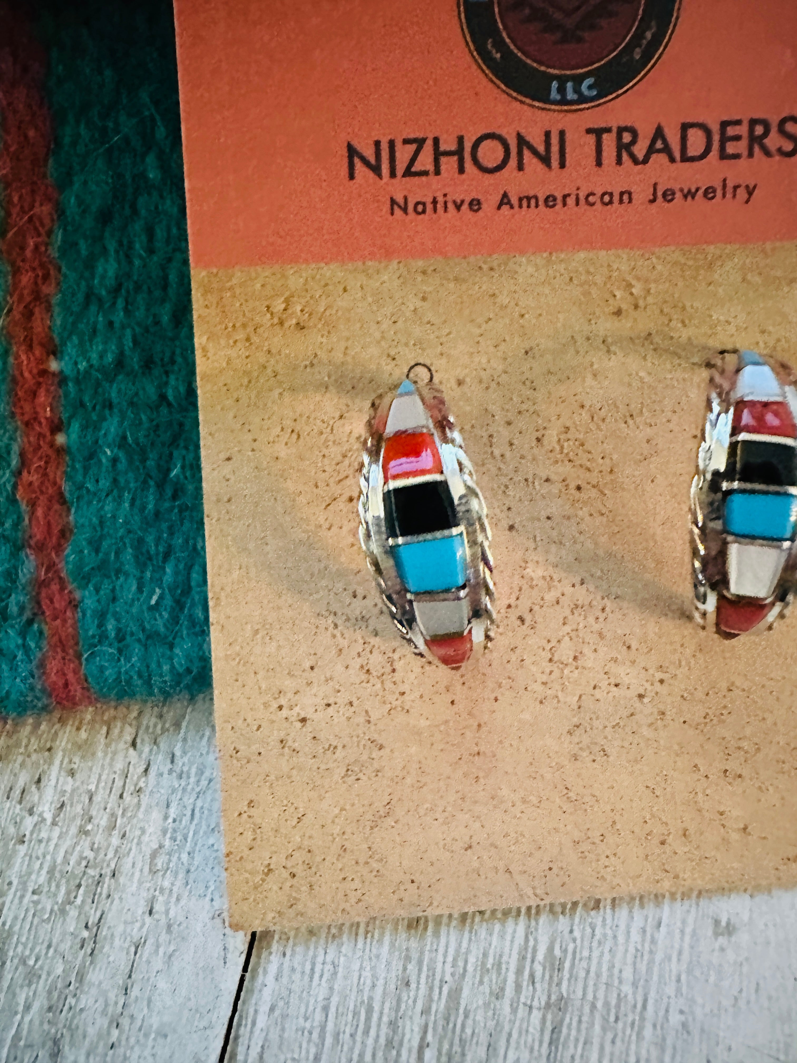 Handcrafted Sterling Silver & Multi Stone Inlay Hoop Earrings
