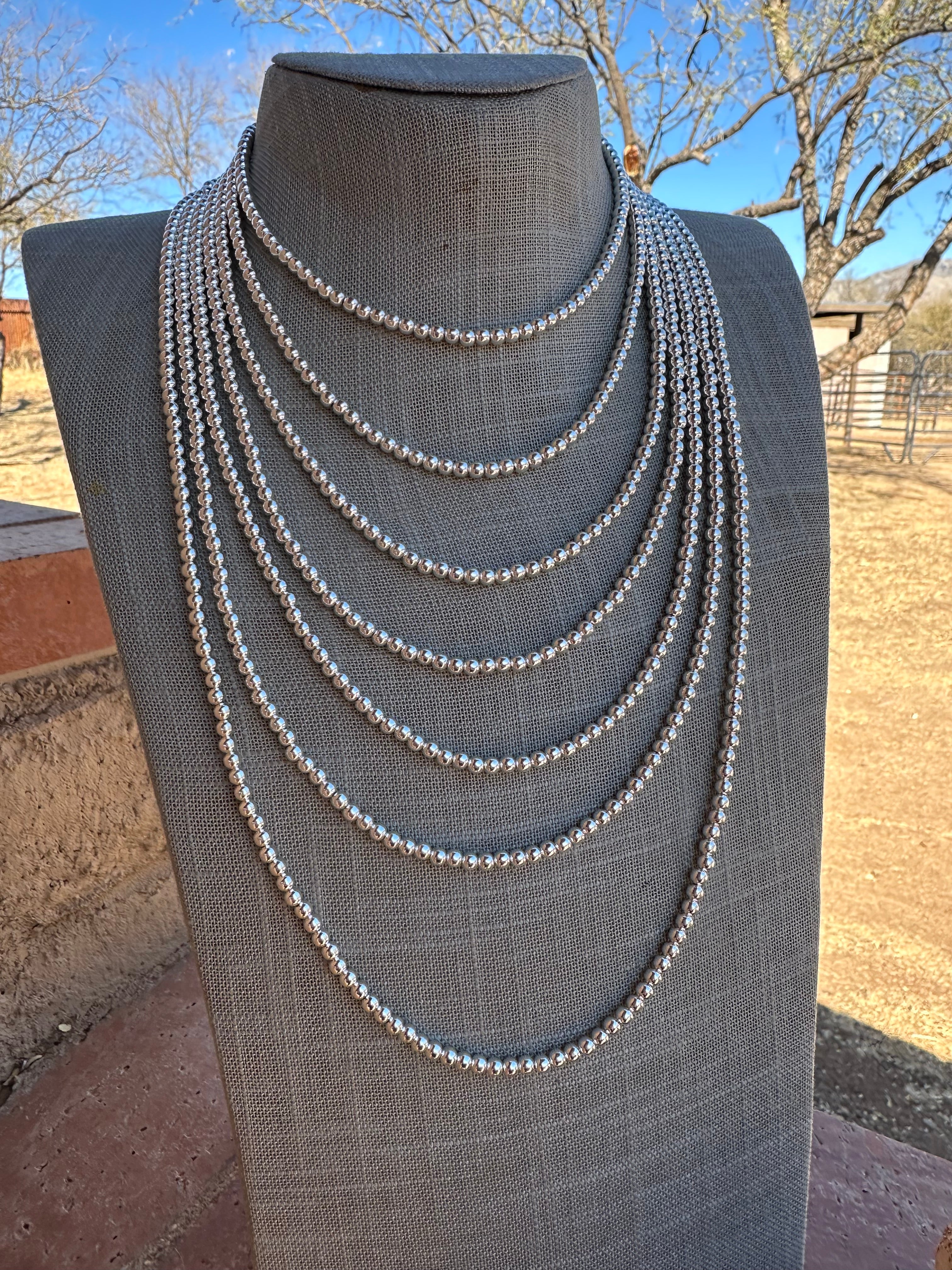 Handcrafted Sterling Silver Elegant Pearl Beaded Necklace 4mm