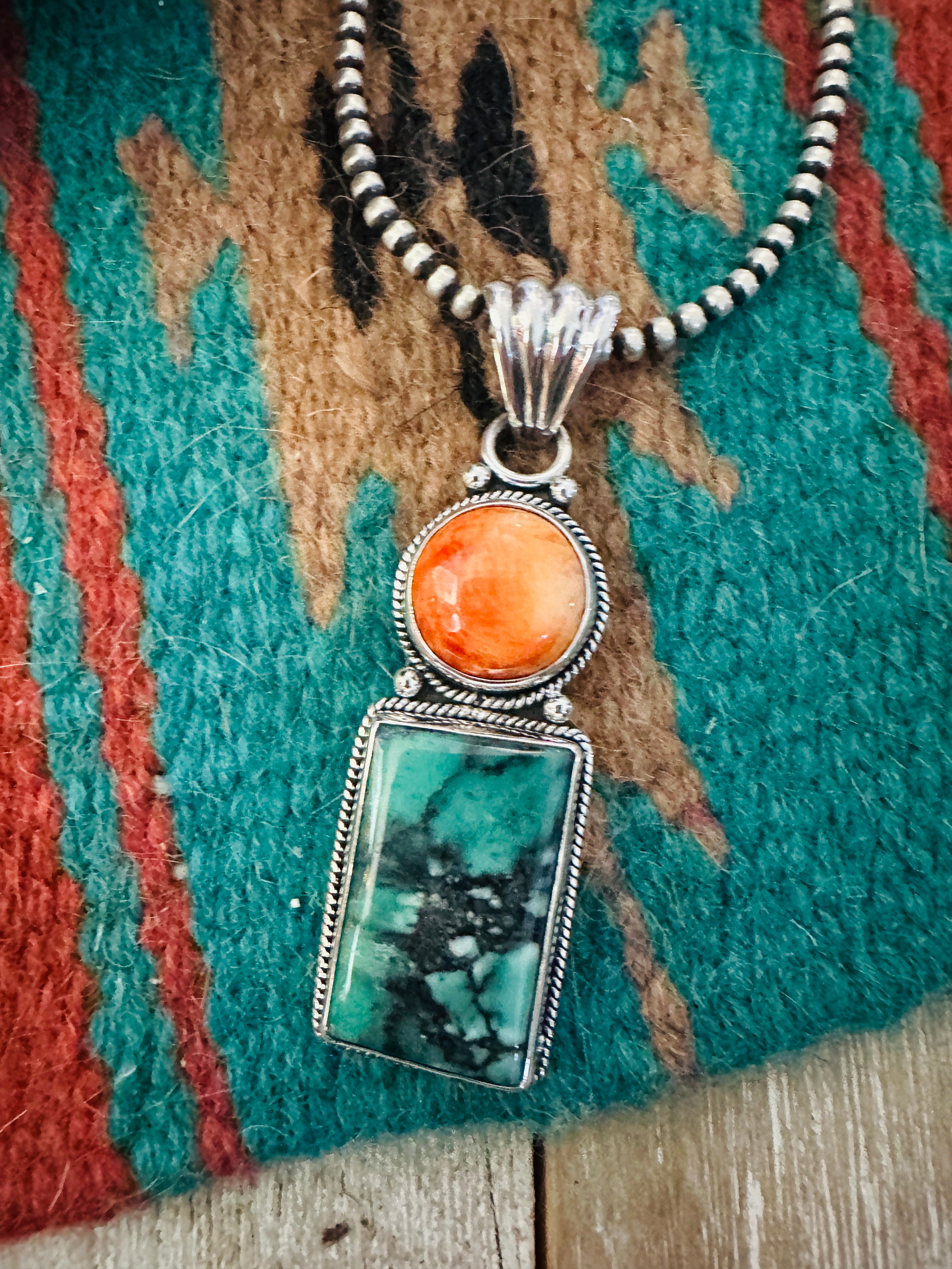 Handcrafted Sterling Silver, Spiny & Turquoise Pendant