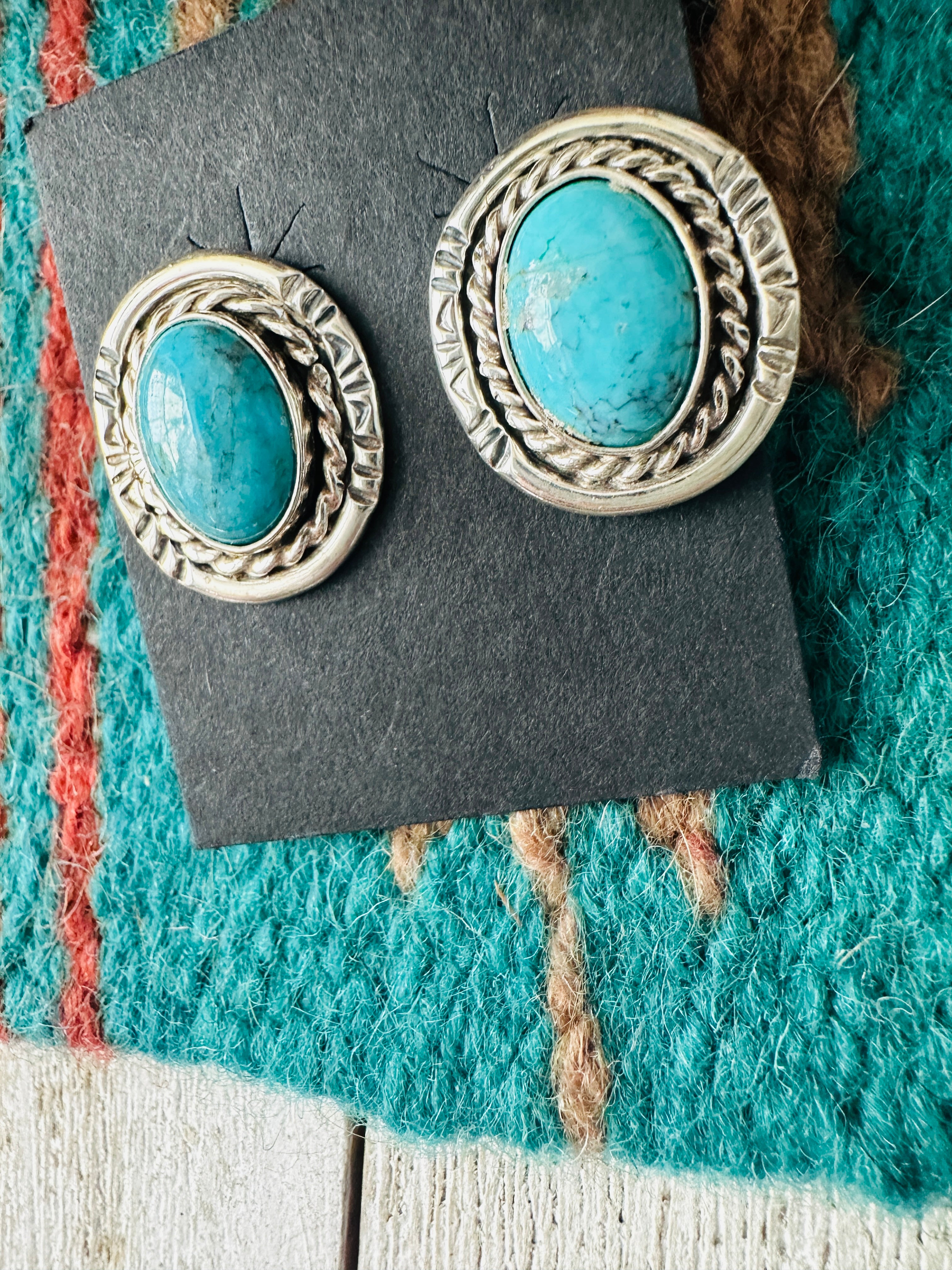 Navajo Turquoise & Sterling Silver Post Earrings