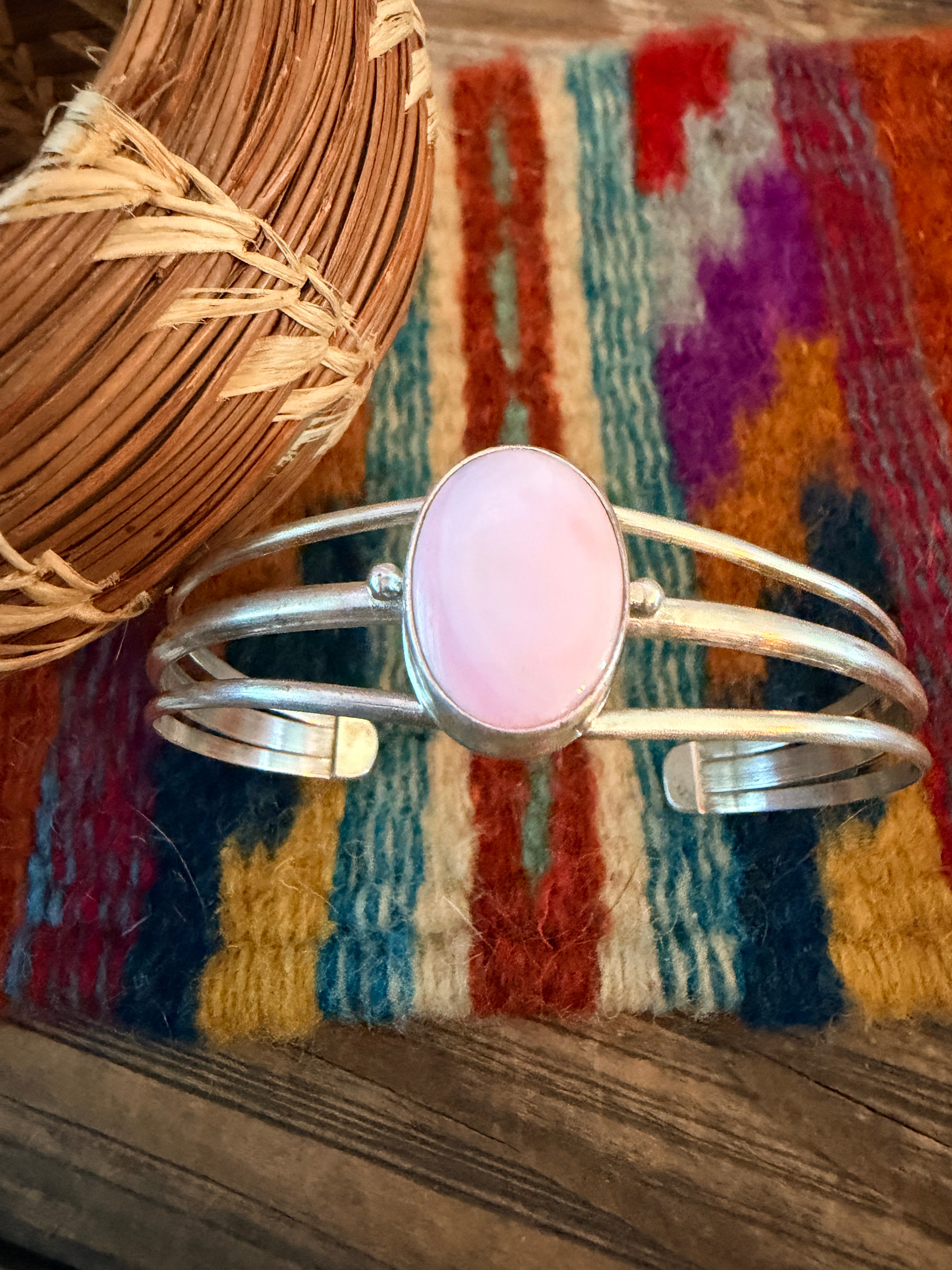 Handcrafted Queen Pink Conch & Sterling Silver Cuff Bracelet