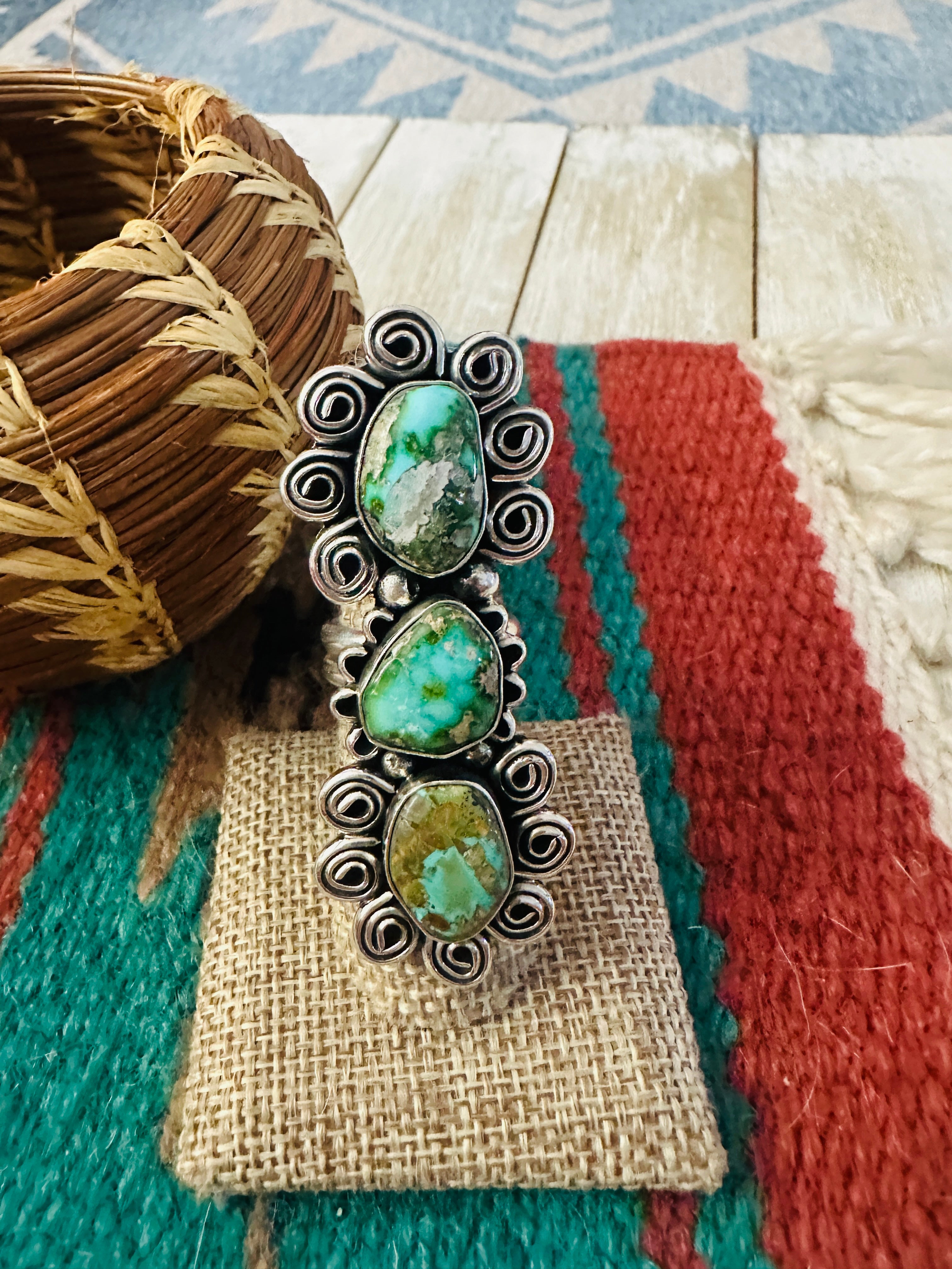 Handcrafted Sonoran Mountain Turquoise & Sterling Silver Ring size 7