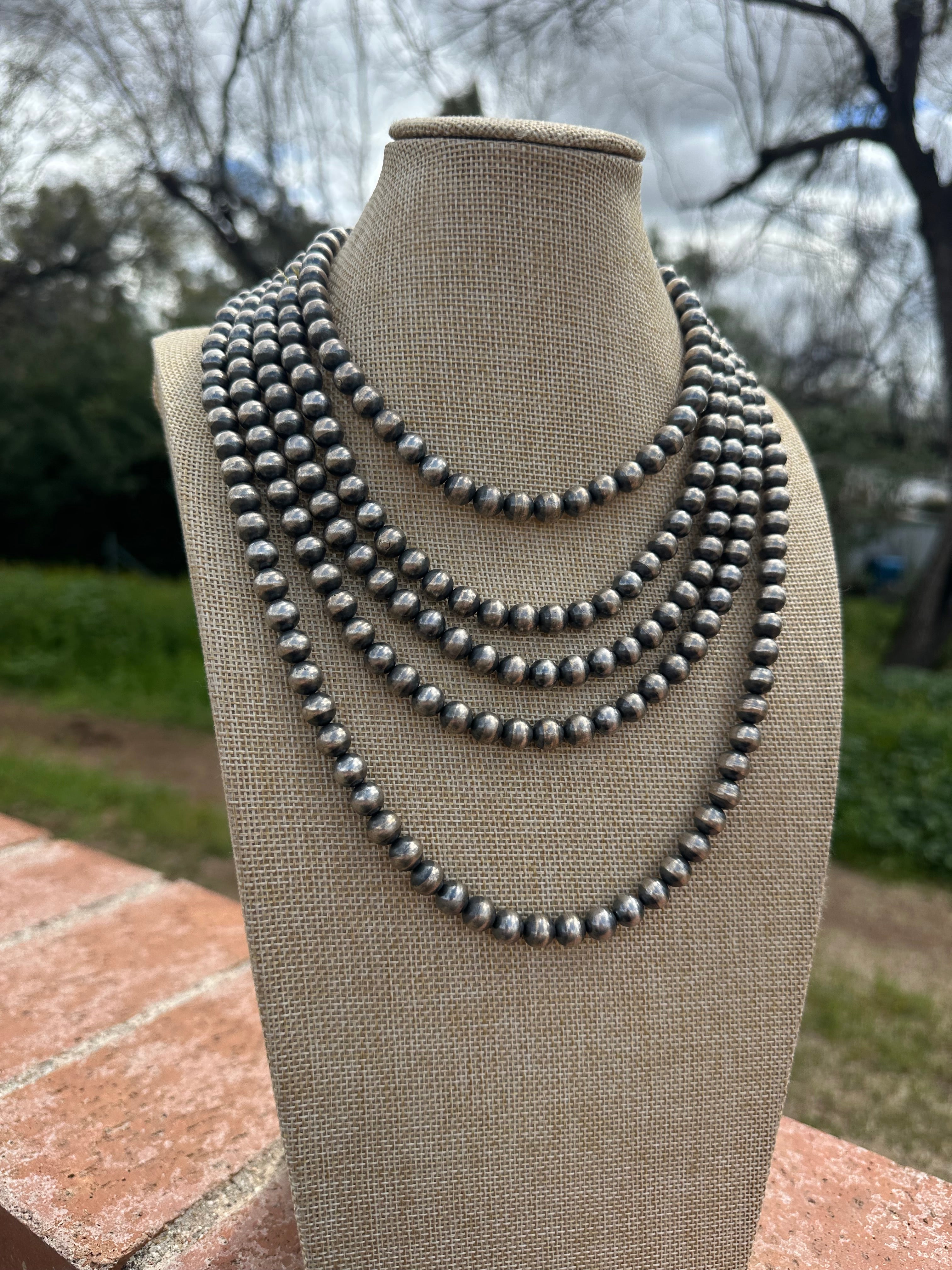 Handmade 8mm Sterling Silver Pearl Style Beaded Necklace w/ 2 inch extender