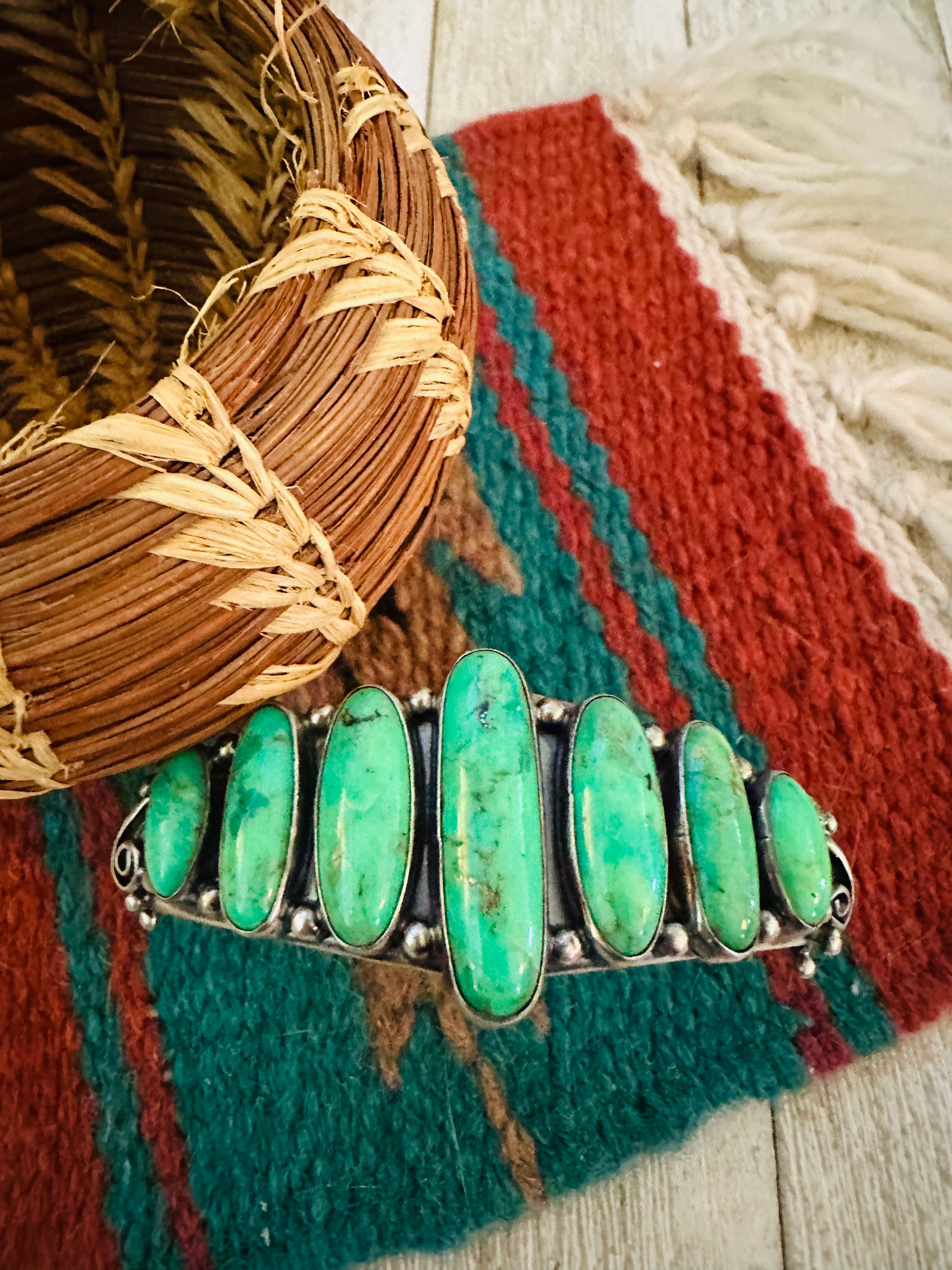 Handcrafted Green Kingman Turquoise & Sterling Silver Cuff Bracelet