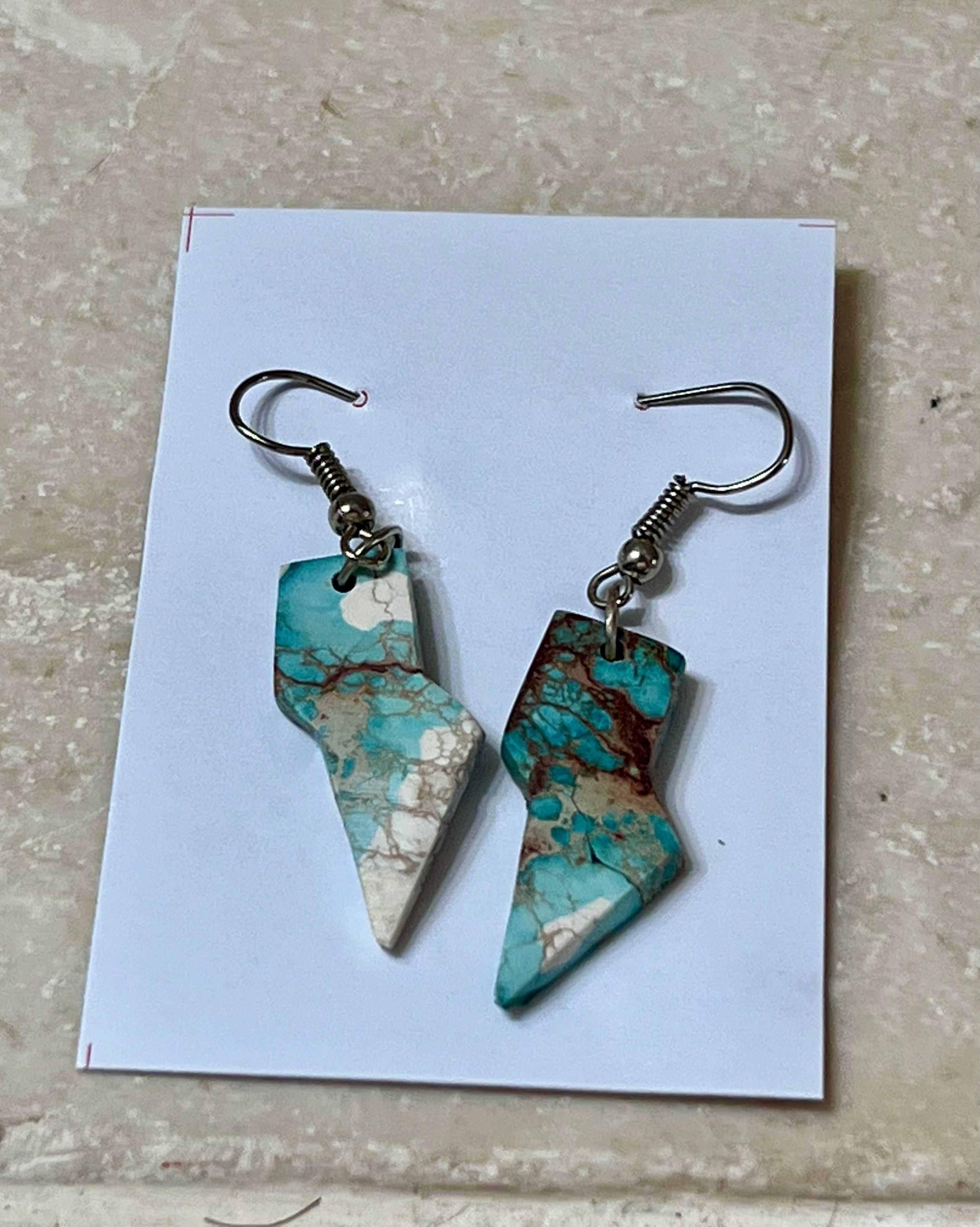 Handcrafted Turquoise & Sterling Silver Lightning Bolt Slab Earrings