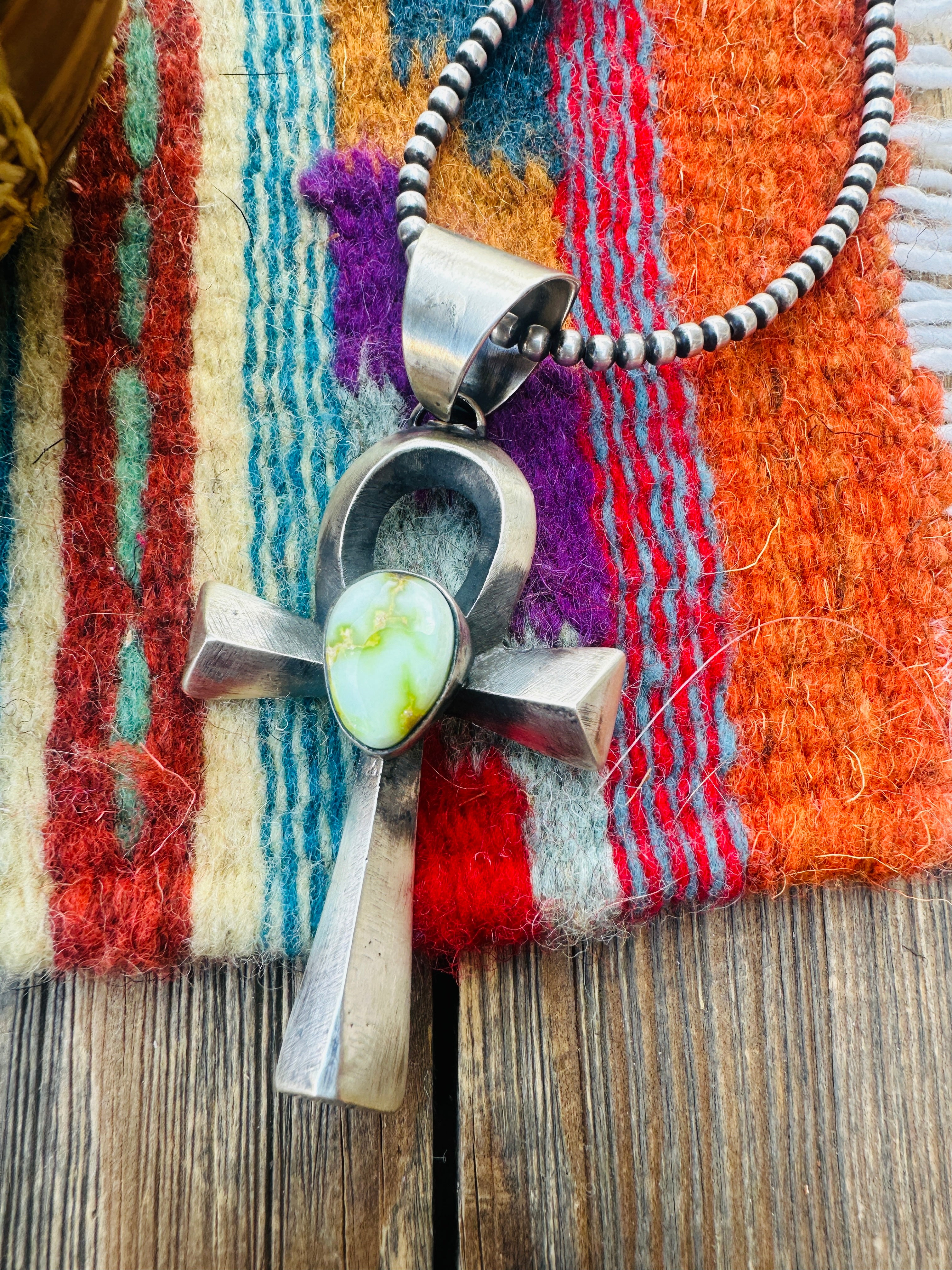 Handcrafted Sonoran Mountain Turquoise & Sterling Silver Cross Pendant by Chimney Butte