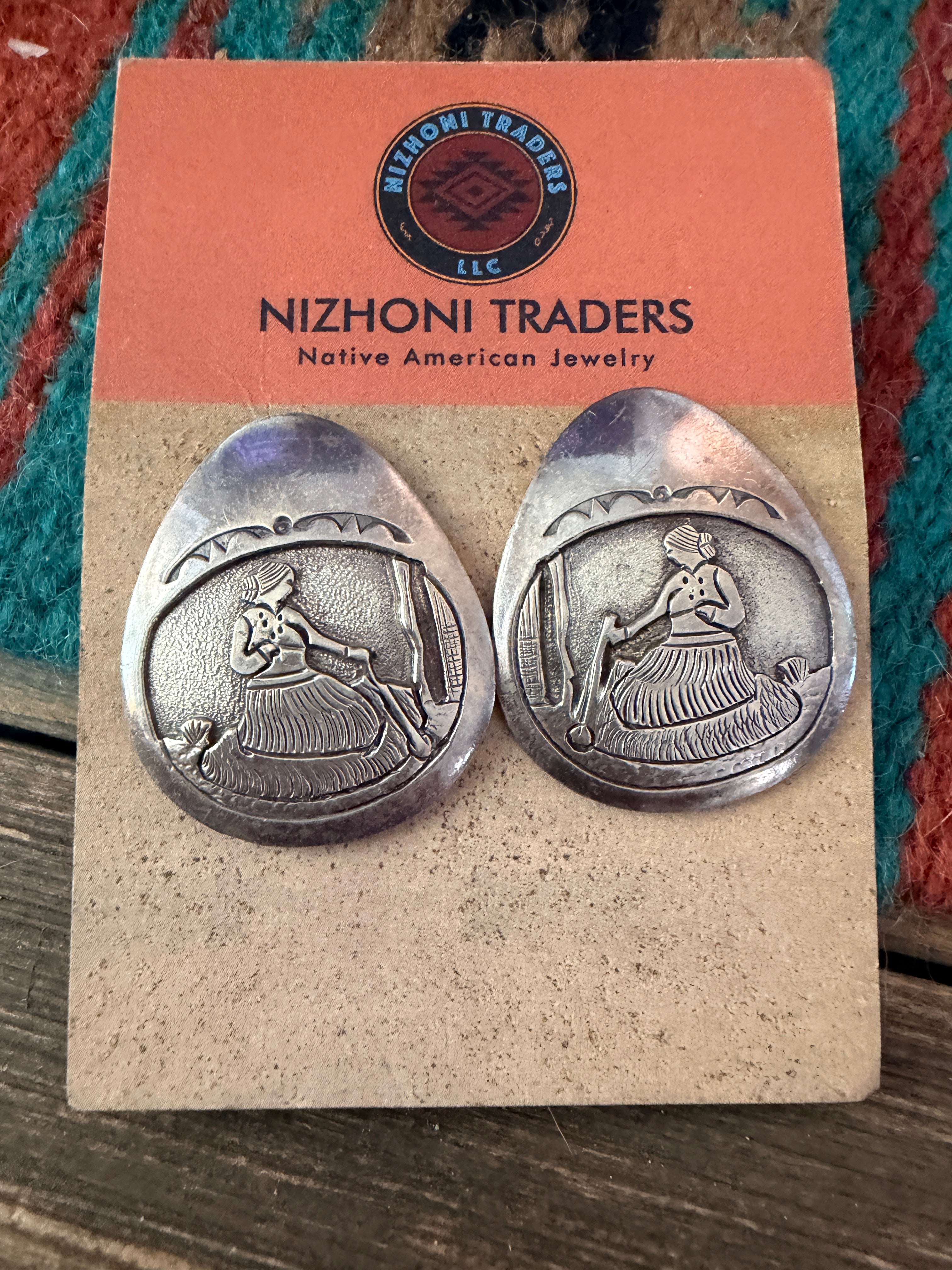 Old Pawn Handcrafted Sterling Silver Pottery Maiden Post Earrings