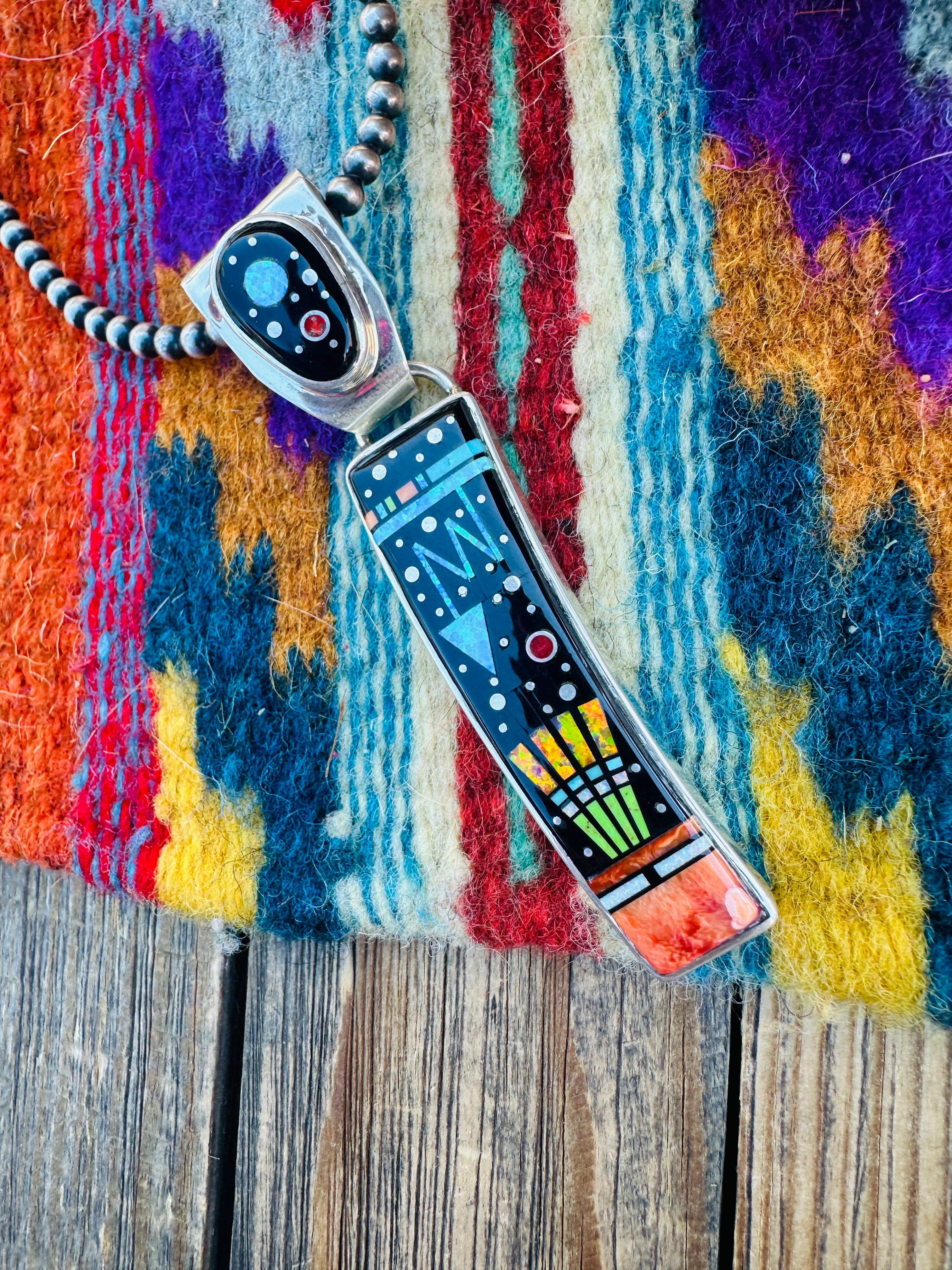 Handcrafted Sterling Silver & Multi Stone Inlay Pendant by Matthew Jack