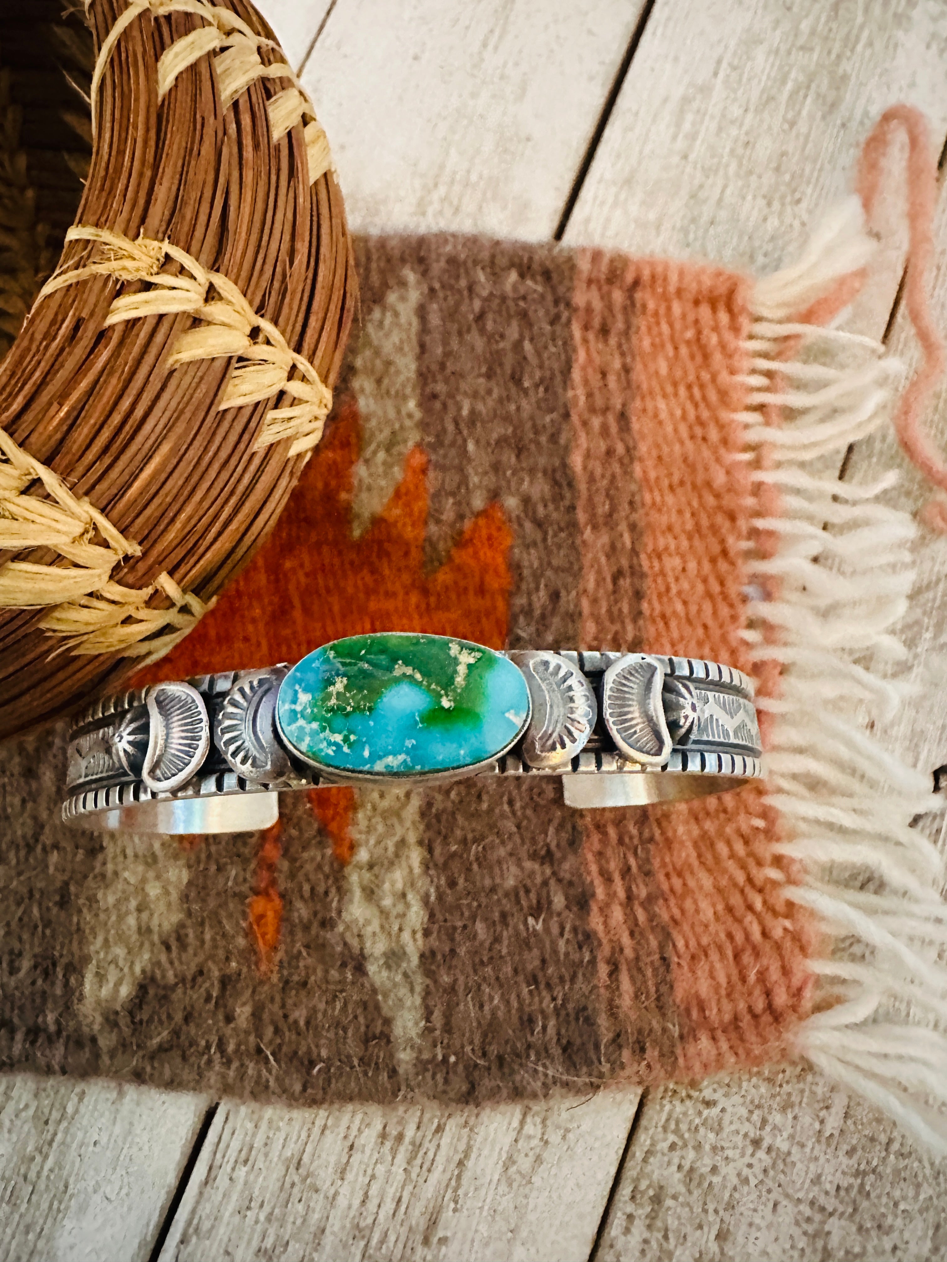 Navajo Sonoran Mountain Turquoise & Sterling Silver Cuff Bracelet