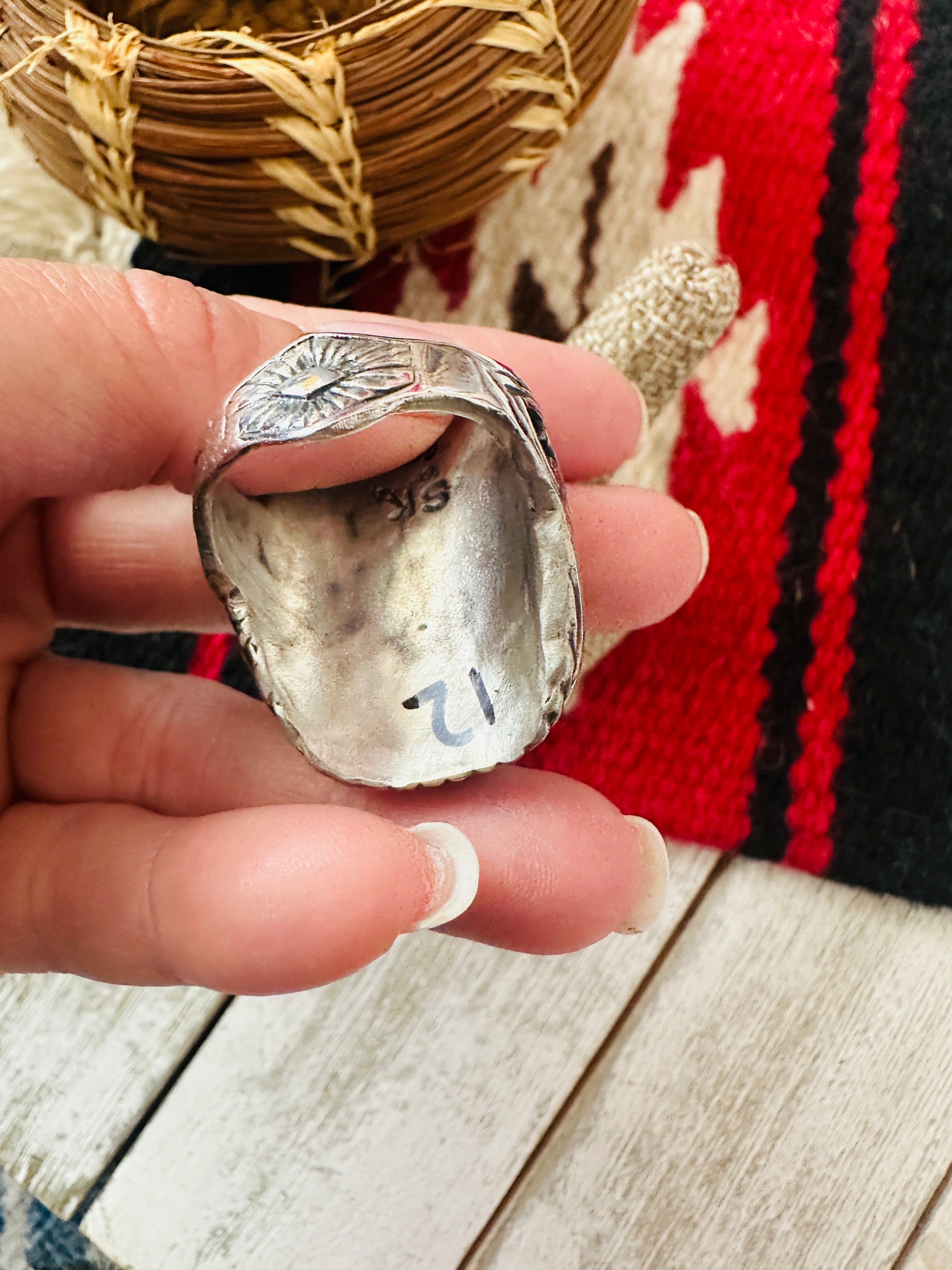 Old Pawn Handcrafted Sterling Silver & Lapis Men’s Ring Size 12