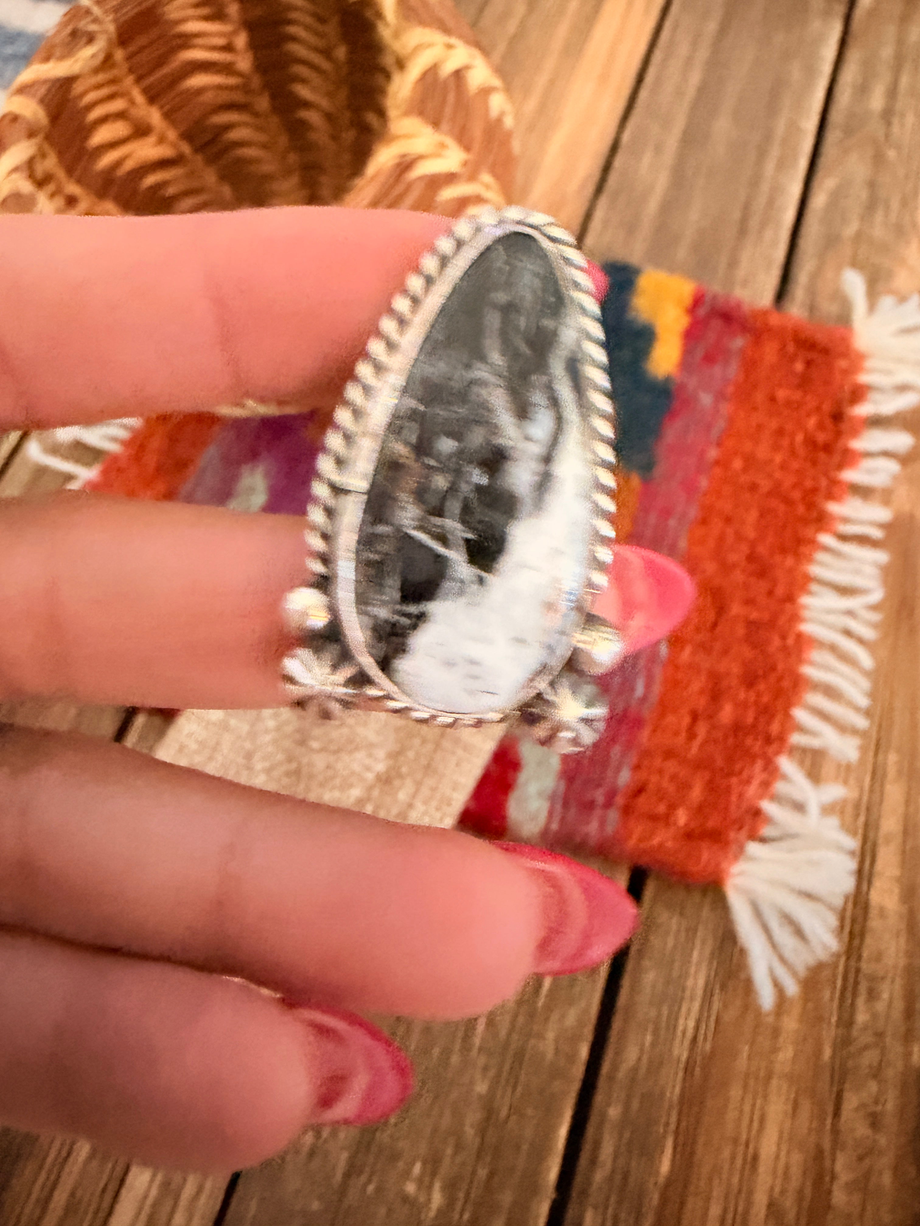 Handmade Sterling Silver and White Buffalo Adjustable Ring