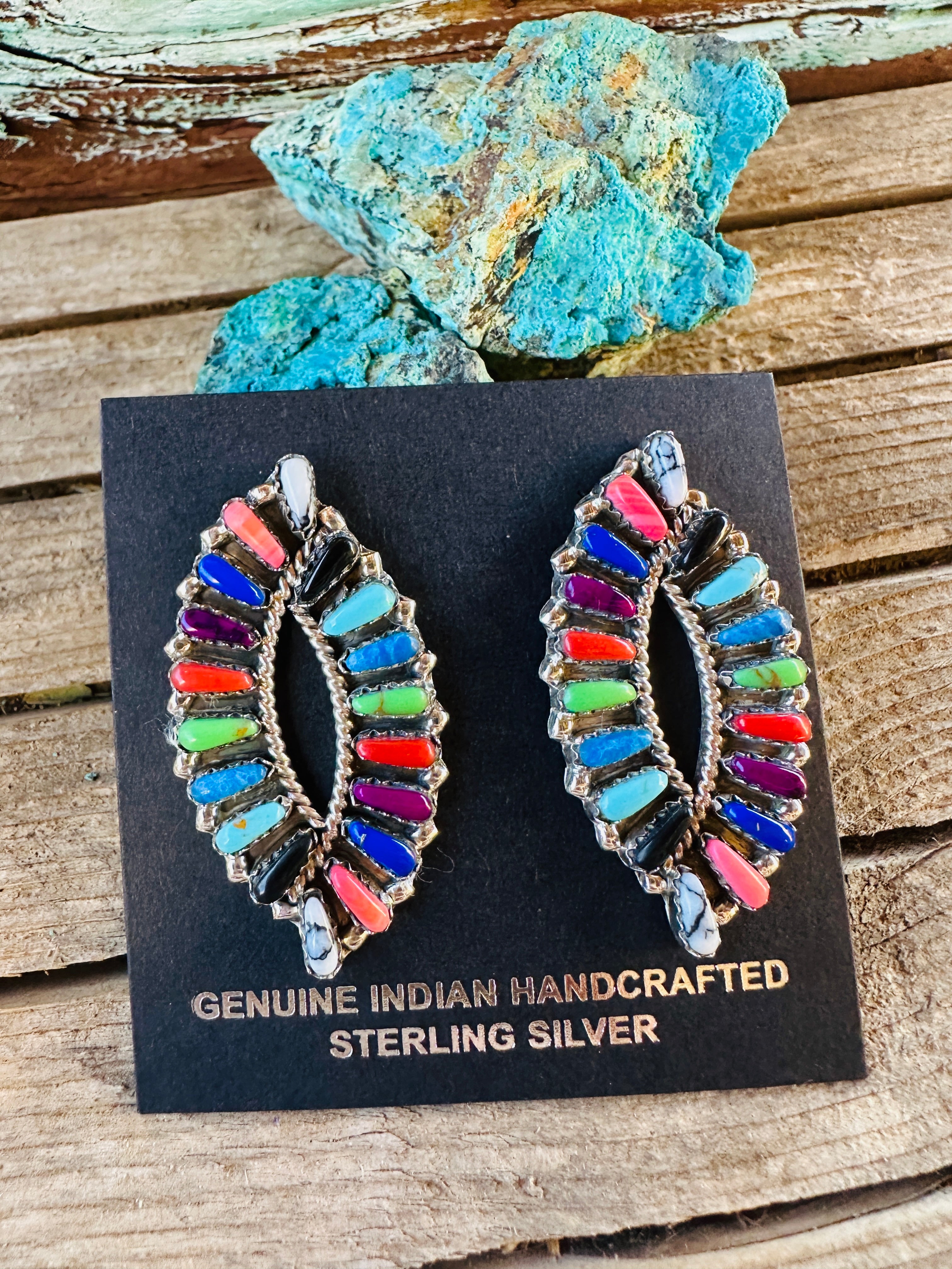 Handcrafted Multi Stone & Sterling Silver Post Earrings