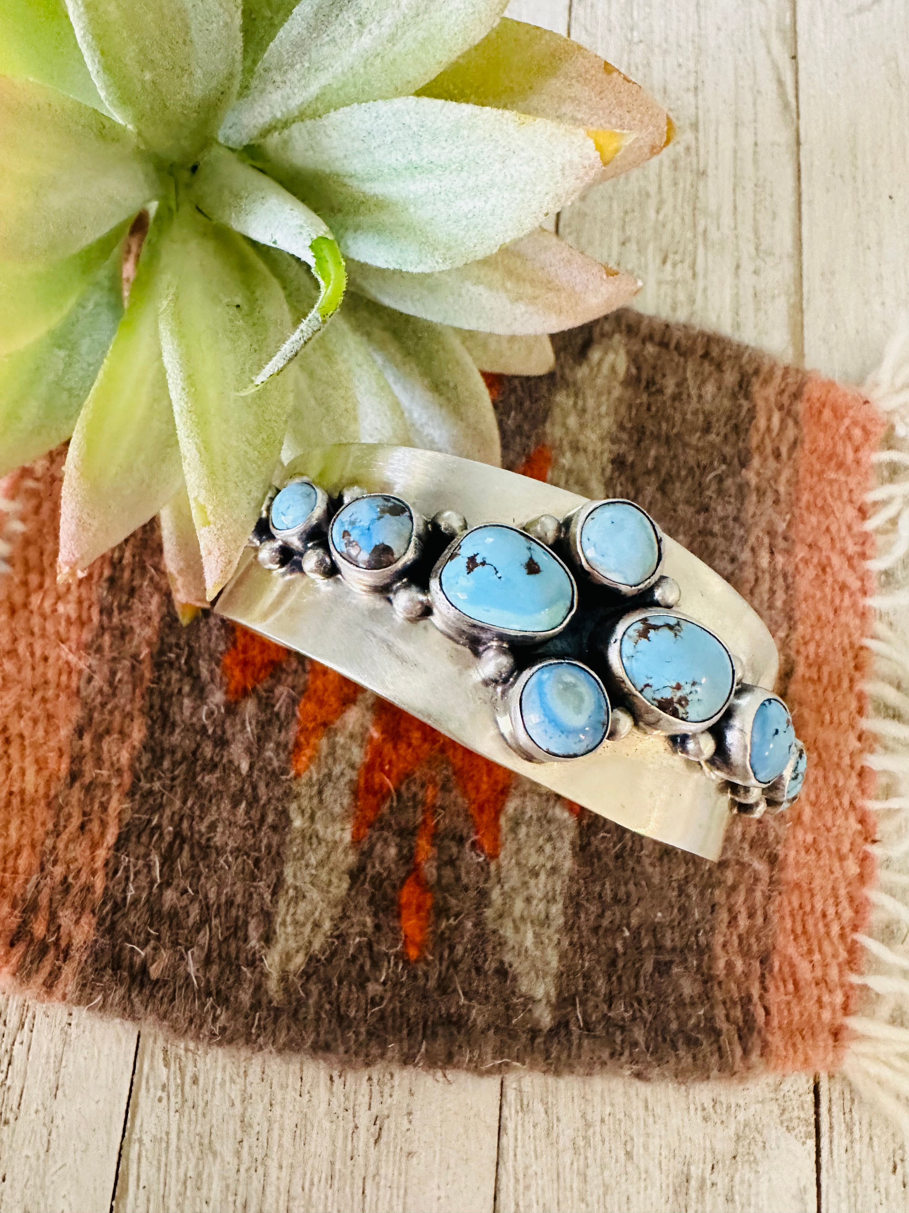 Handcrafted Golden Hills Turquoise & Sterling Silver Cuff Bracelet /