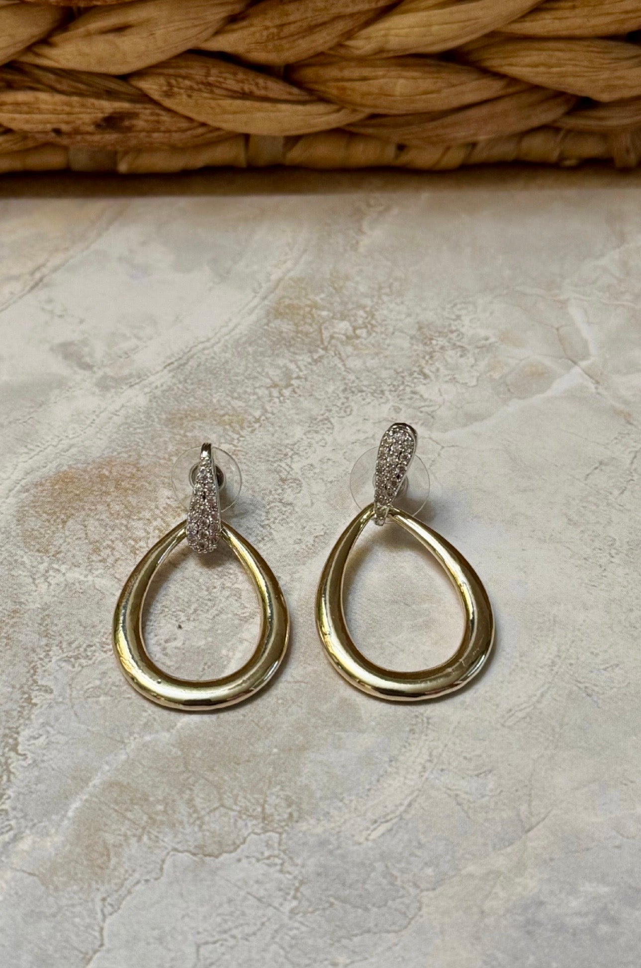 Silver & 14k Gold Plated Two Tone CZ Hoop Earrings