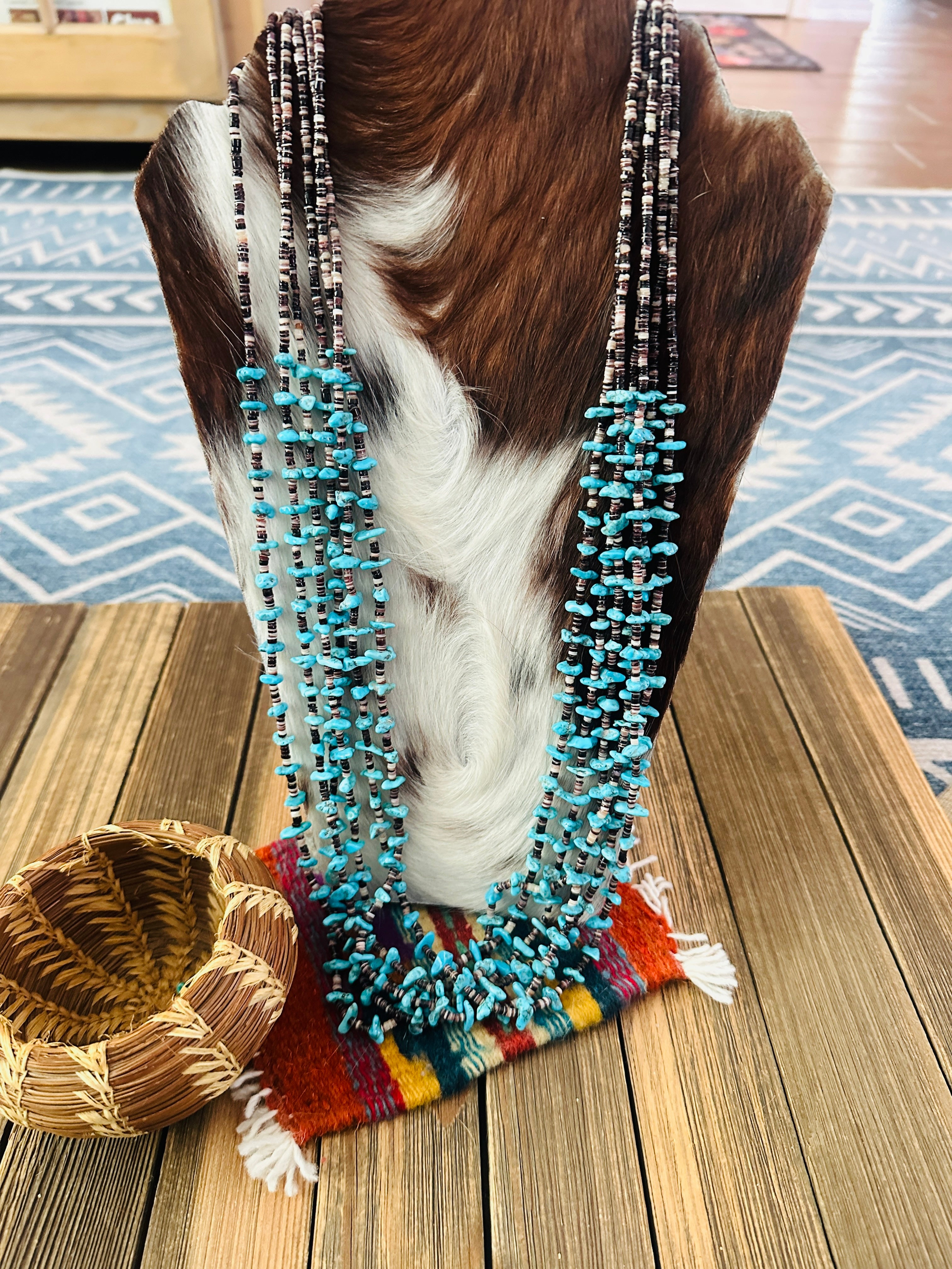 Old Pawn Handcrafted Turquoise & Heishi Beaded 34” Necklace