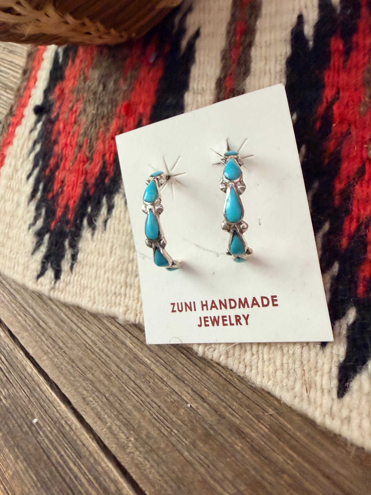 Handcrafted Turquoise & Sterling Silver Hoop Earrings