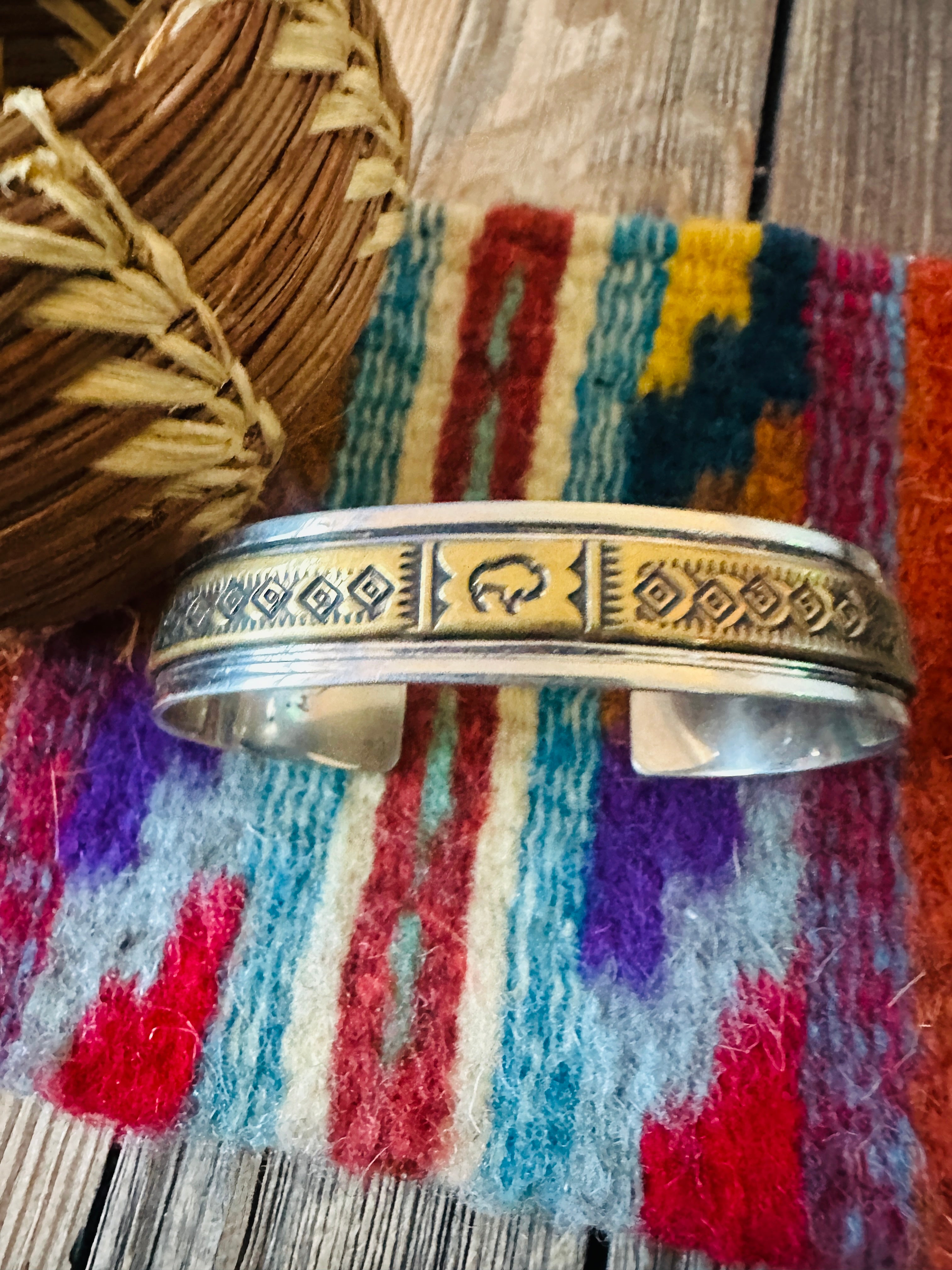 Vintage Old Pawn Handcrafted Sterling Silver & Copper Cuff Bracelet