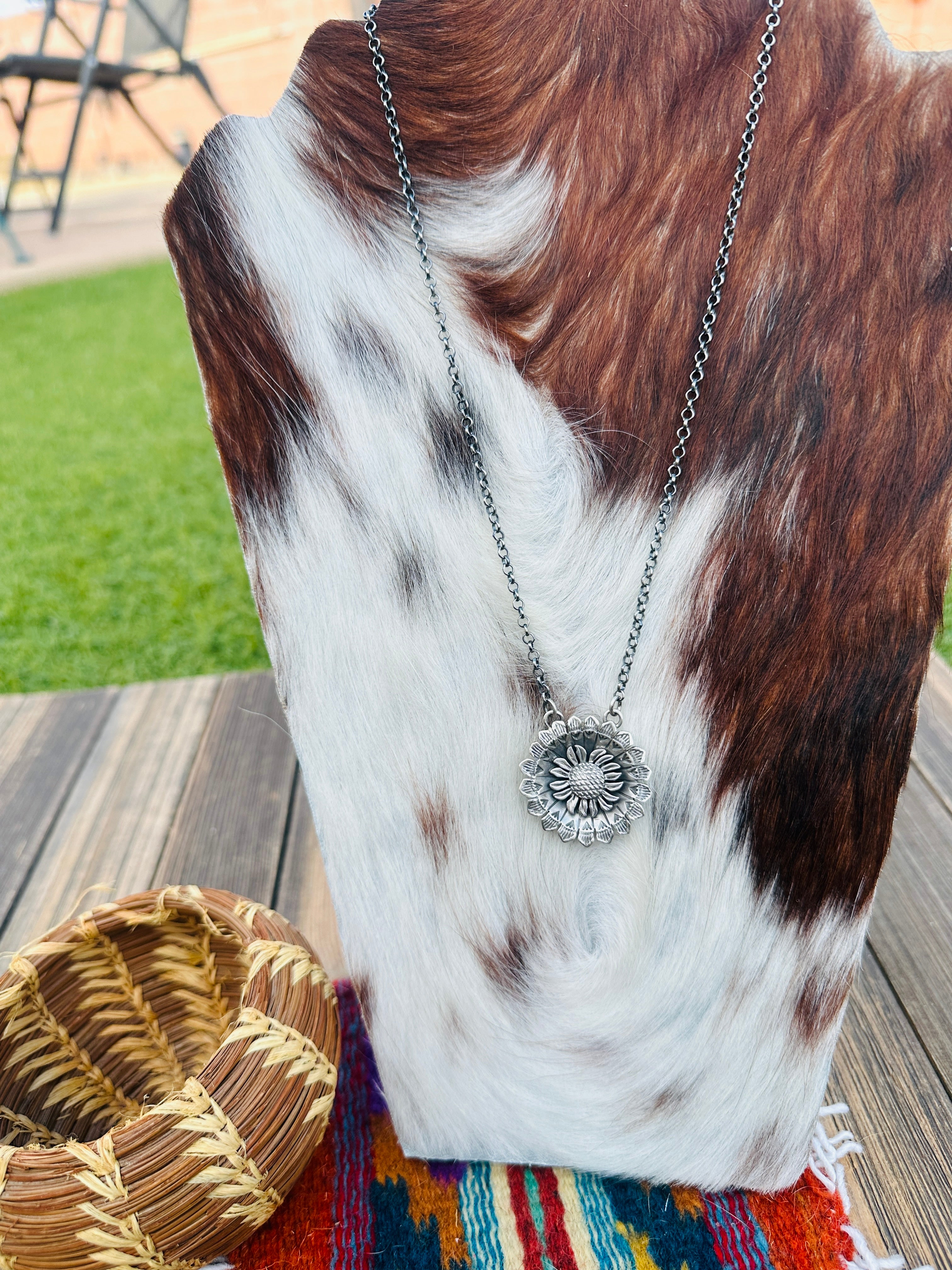 Handcrafted Sterling Silver Sunflower Necklace
