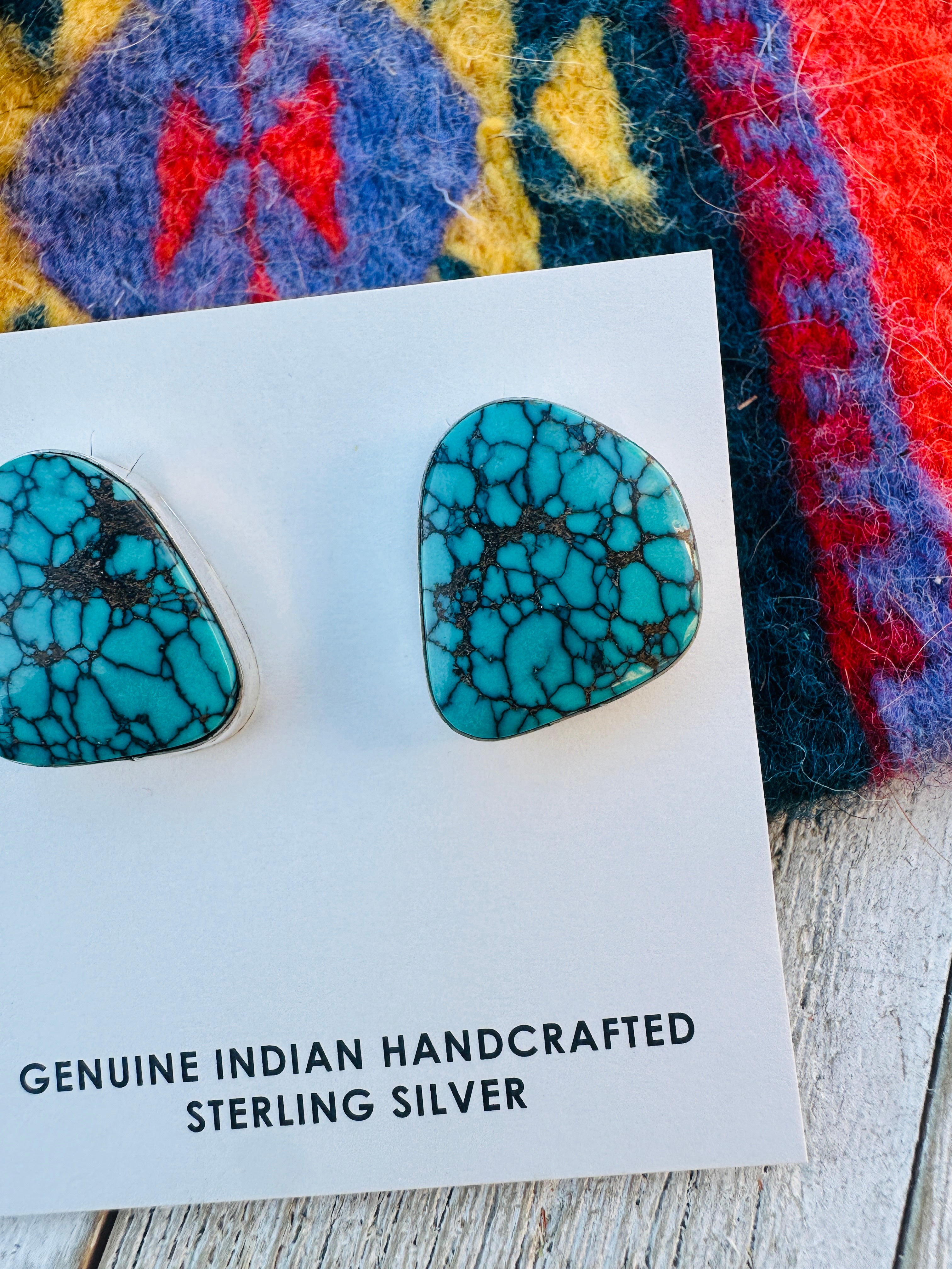 Handcrafted Kingman Web Turquoise & Sterling Silver Post Earrings