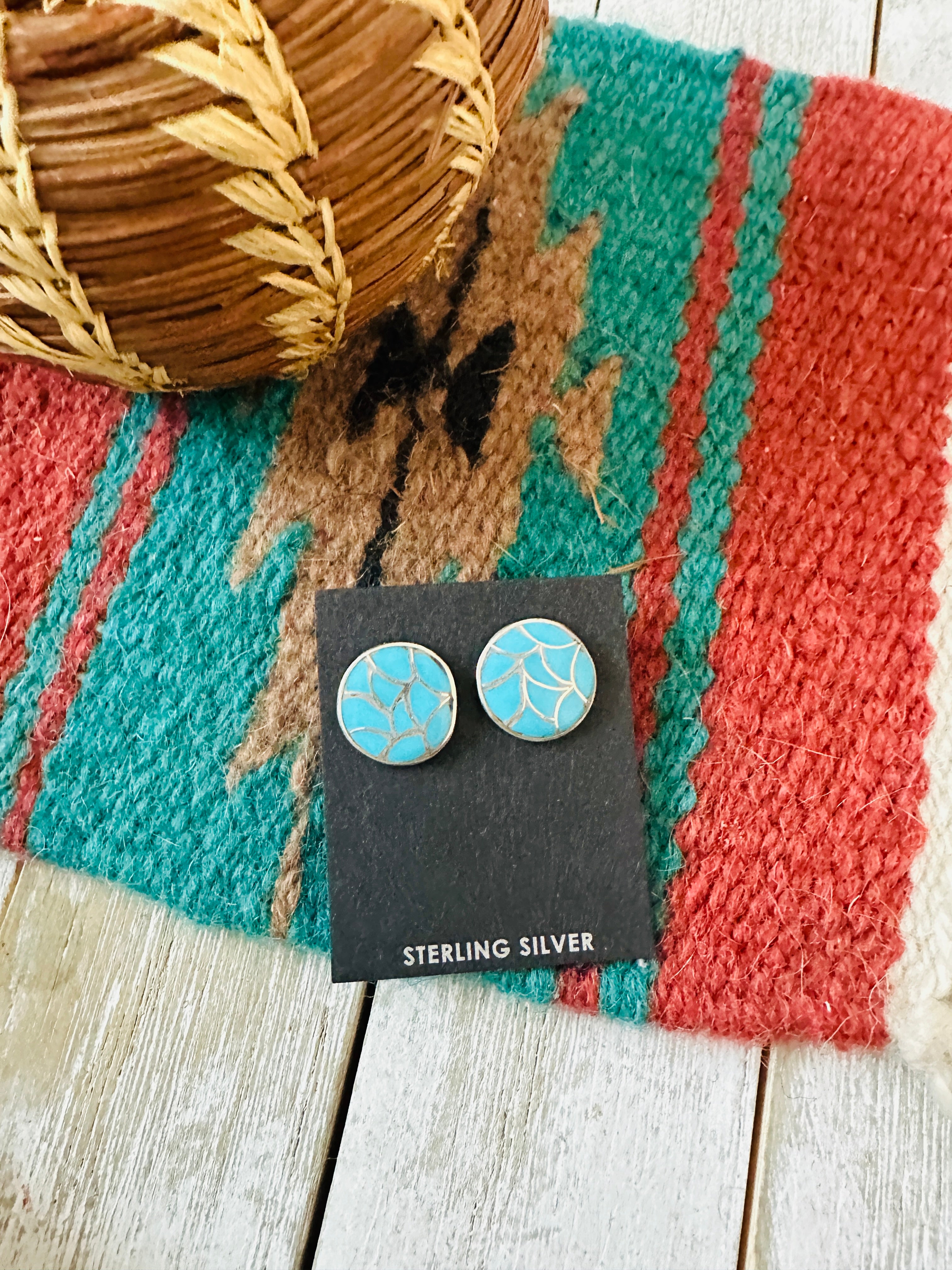 Handcrafted Turquoise & Sterling Silver Inlay Post Earrings