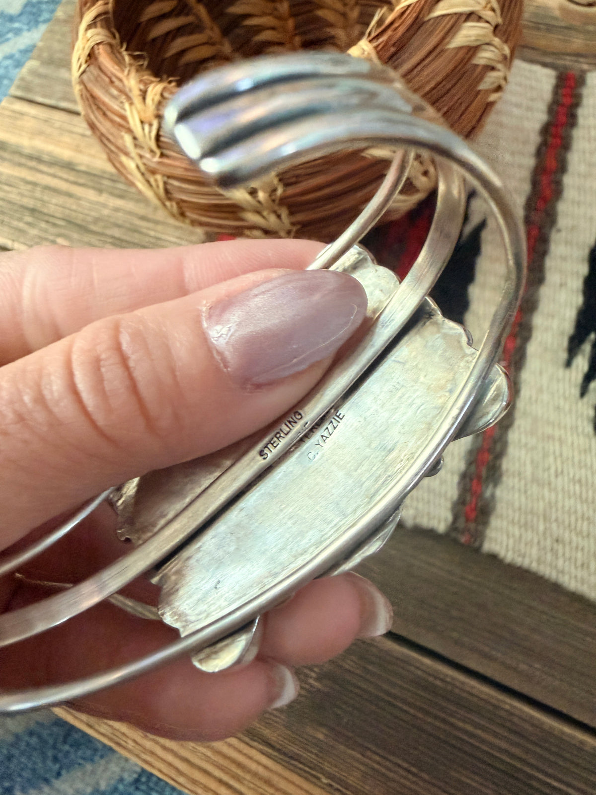 Handcrafted White Buffalo & Sterling Silver Cuff Bracelet by Charlene Yazzie