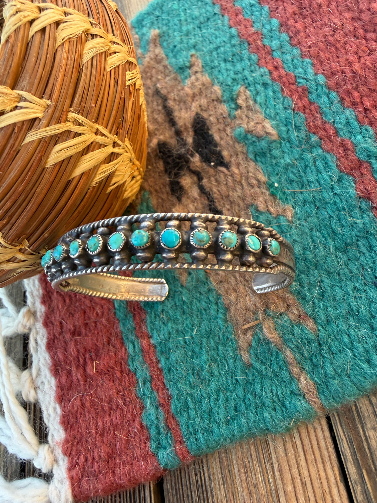 Handcrafted Old Pawn Sterling Silver & Turquoise Cuff Bracelet